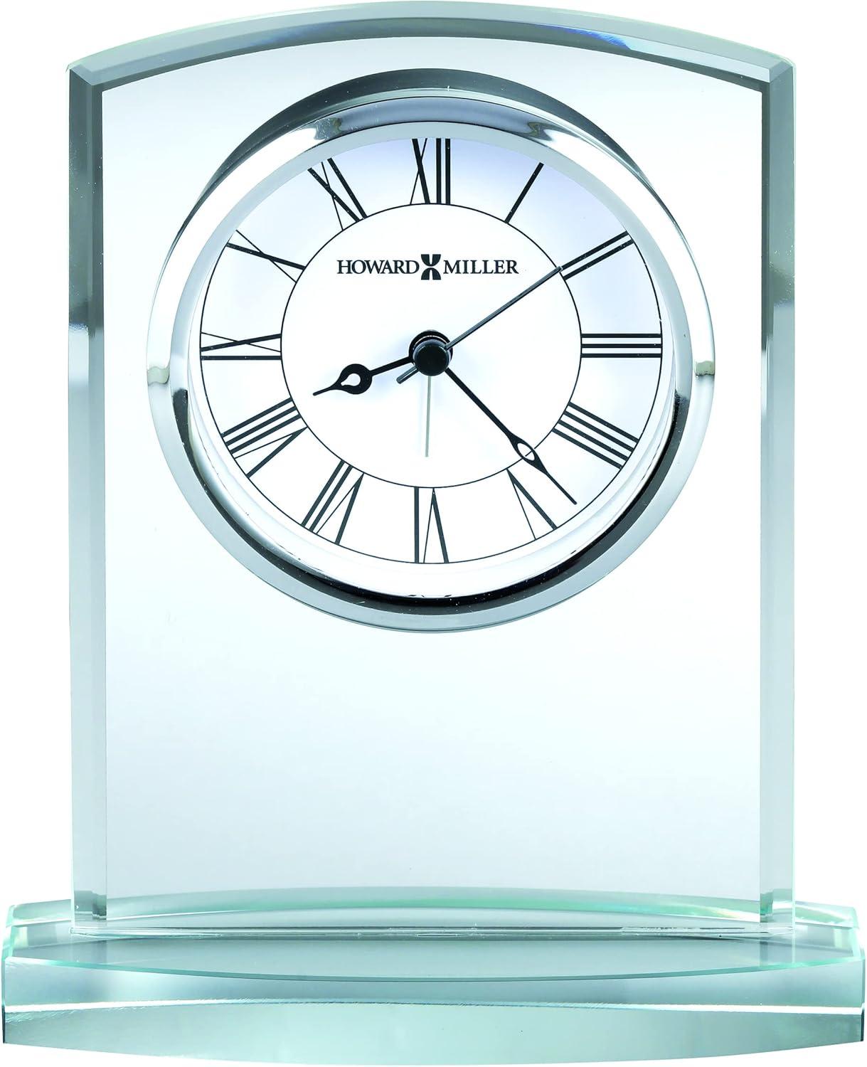 Talbot Glam Roman Numeral Crystal Quartz Movement / Crystal Tabletop Clock with Alarm in Clear/White/Silver