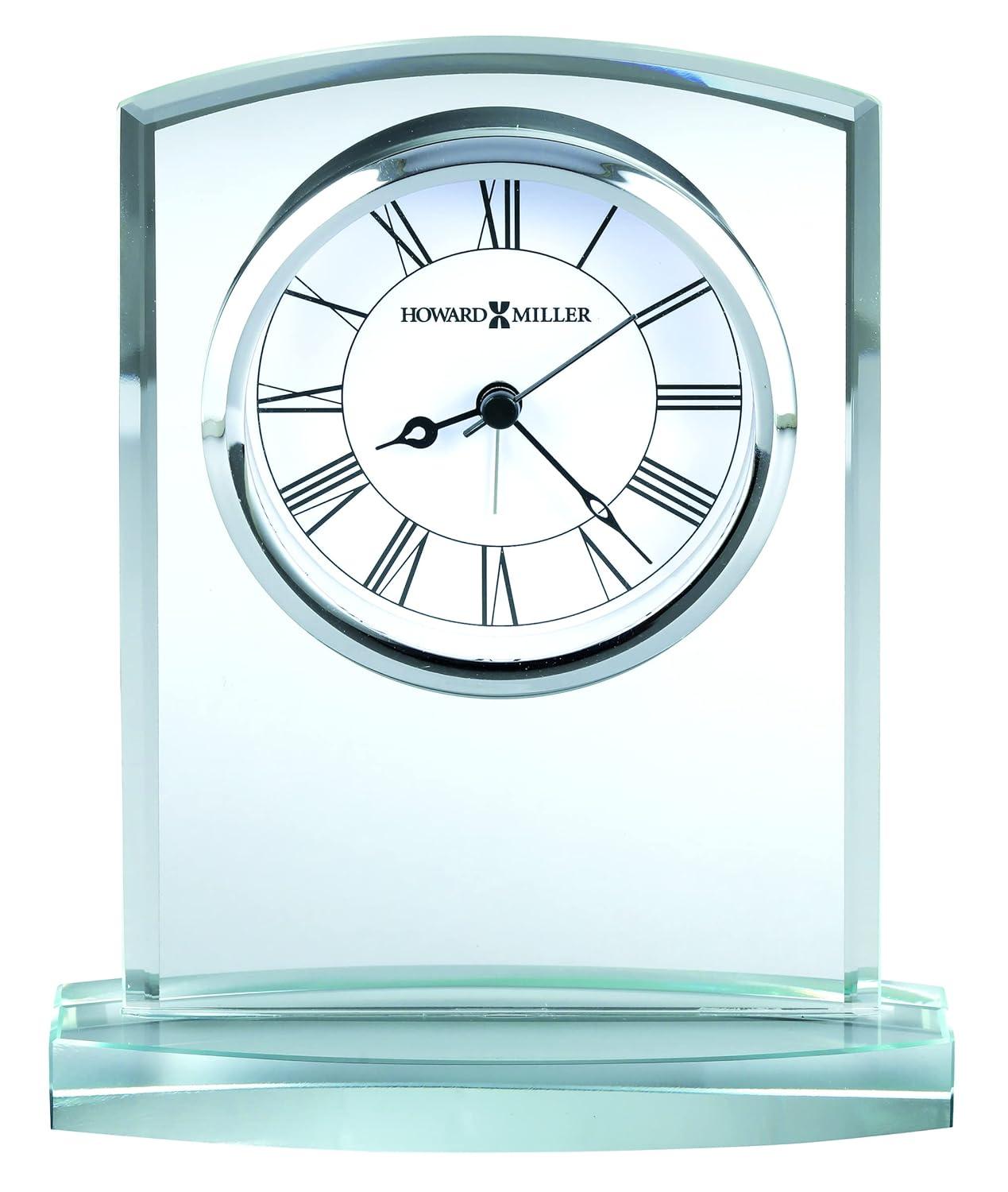 Howard Miller® Talbot Glam Roman Numeral Crystal Quartz Movement / Crystal Tabletop Clock with Alarm in Clear/White/Silver