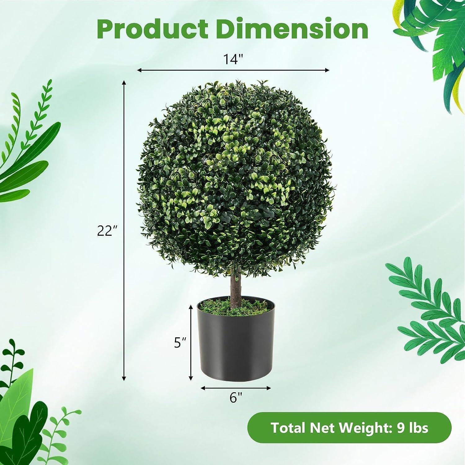 22’’ Faux Boxwood Topiary Ball Tree Set of 2, Artificial Plants Outdoor Weather Resistant, Cement-Filled Potted Bushes, Evergreen Topiary Trees Artificial for Porch Decoration Indoor Outdoor