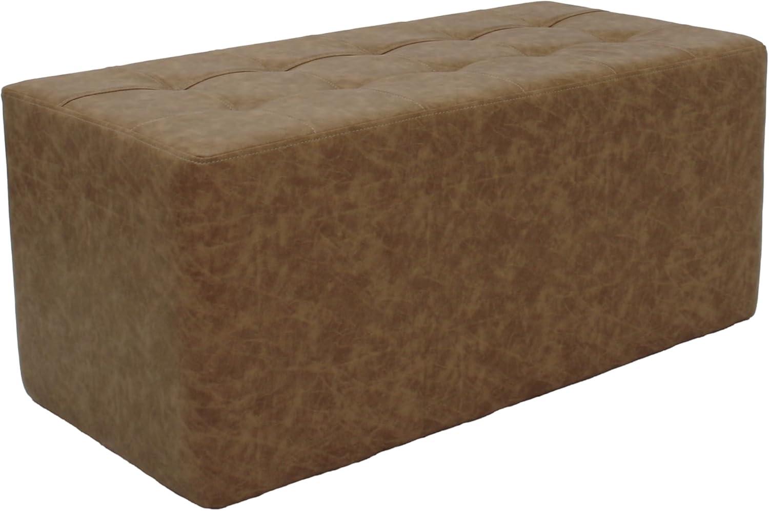 Pecan Distressed Faux Leather Rectangular Tufted Ottoman