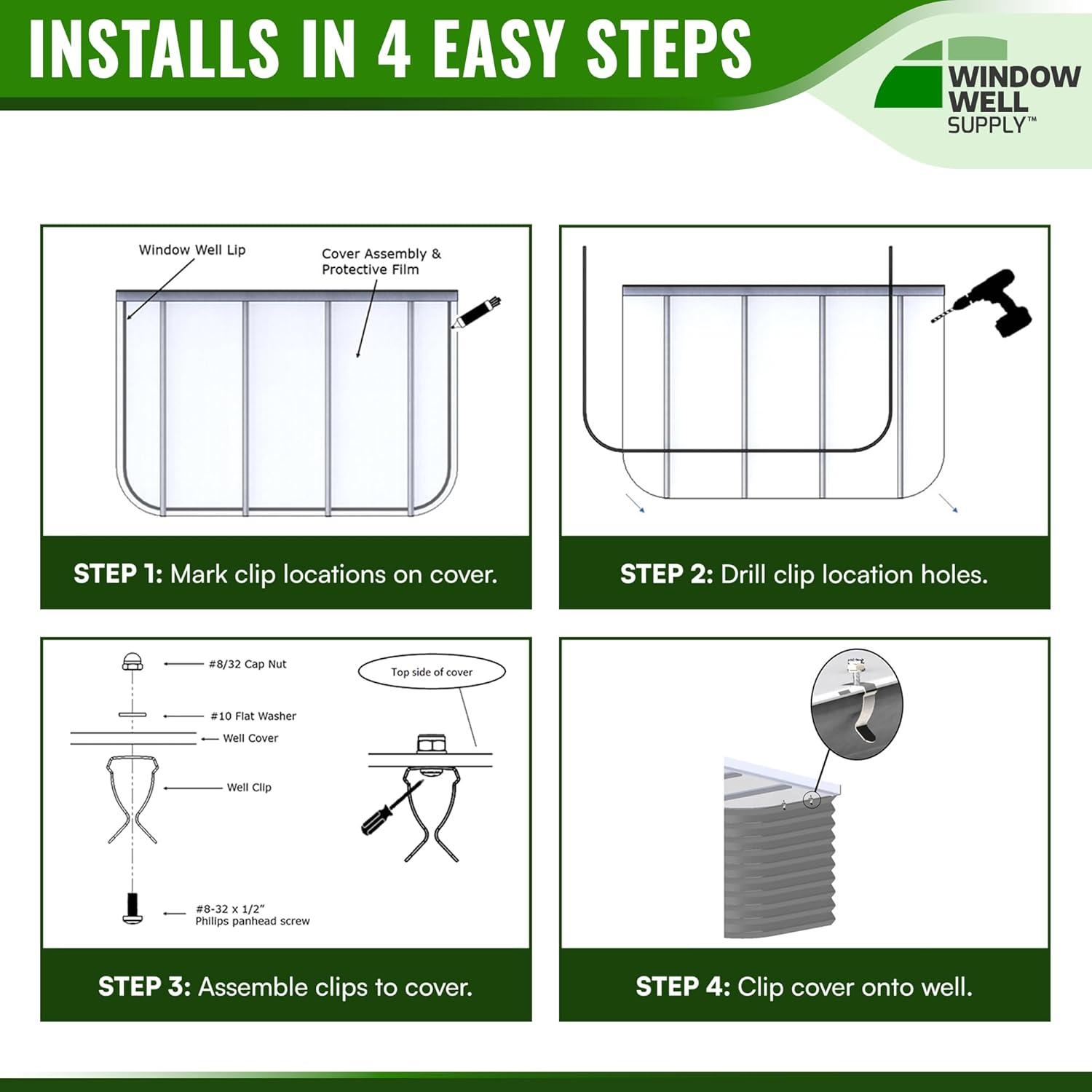 Clear Heavy-Duty Polycarbonate Window Well Cover with Aluminum Bracing