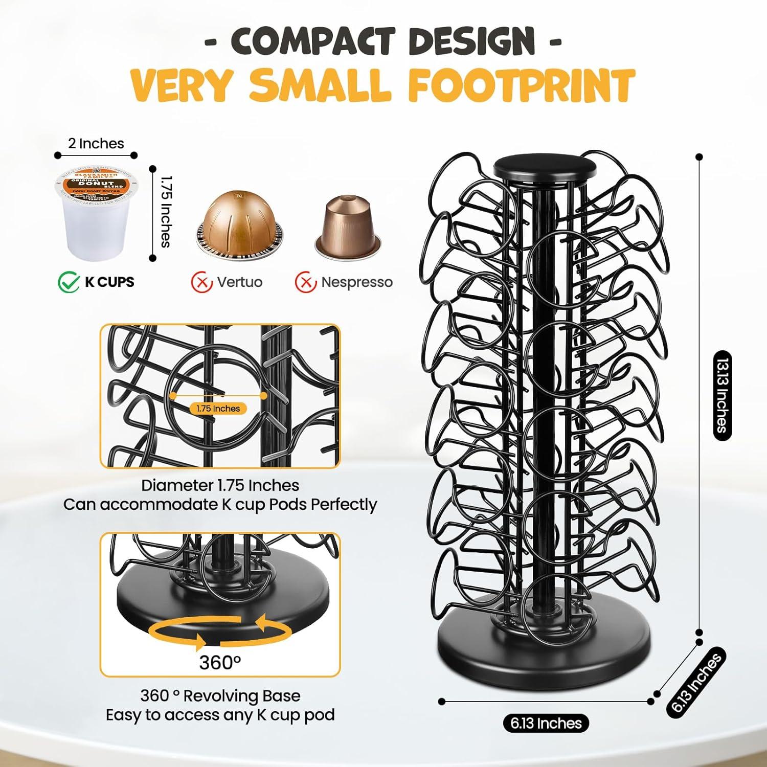 K Cups Holder,K Cup Carousel, Coffee Pods Storage Organizer Stand,Comes All in One Piece,No Assembly Required,1 Count,Black (Capacity of 40 Pods, Black) C47