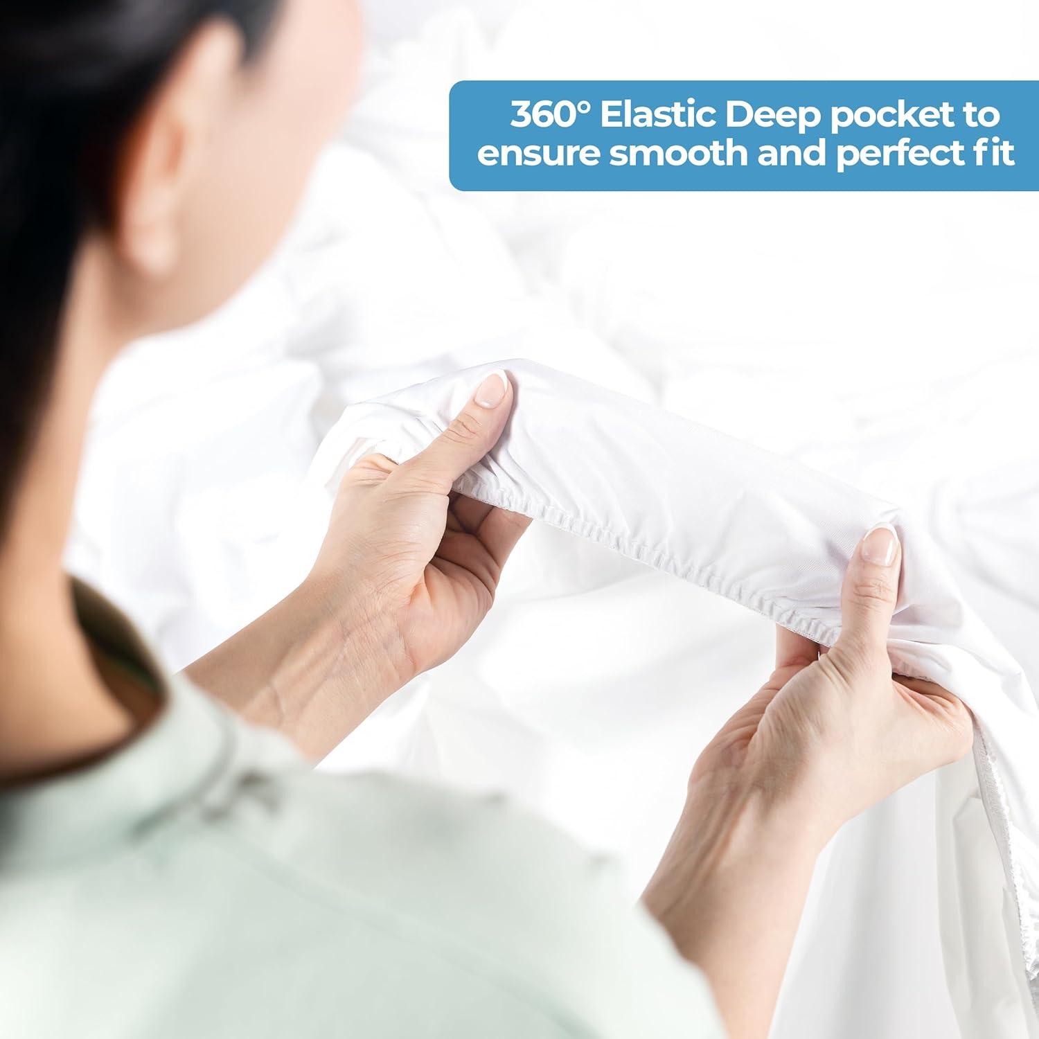 PEKUR Waterproof Mattress Protector – Fitted Sheet Style, Deep Pocket Cover Fits Up to 15 Inches, Washable & Breathable Mattress Topper