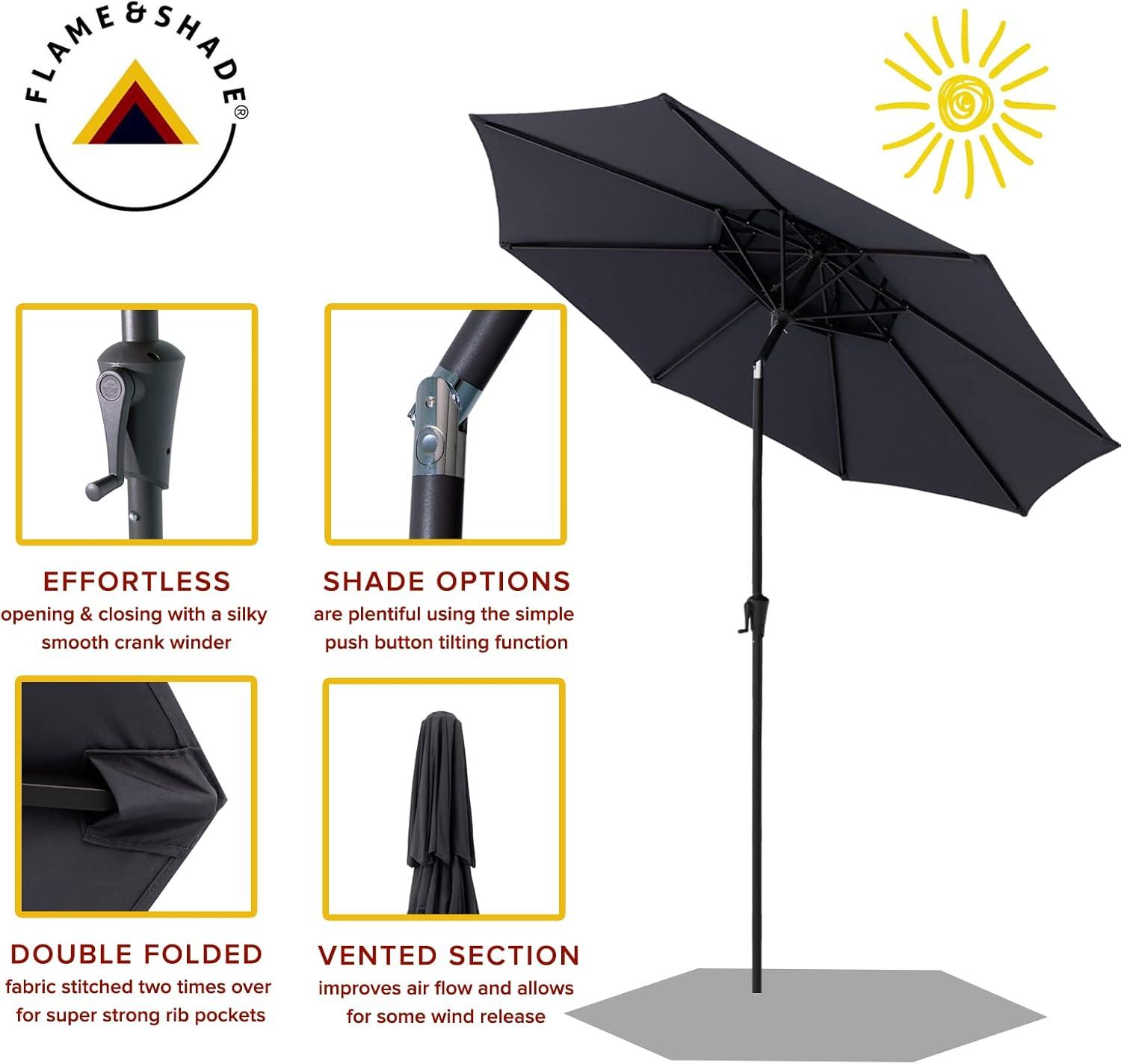 9 ft Dark Gray Aluminum Market Patio Umbrella with Push-Button Tilt