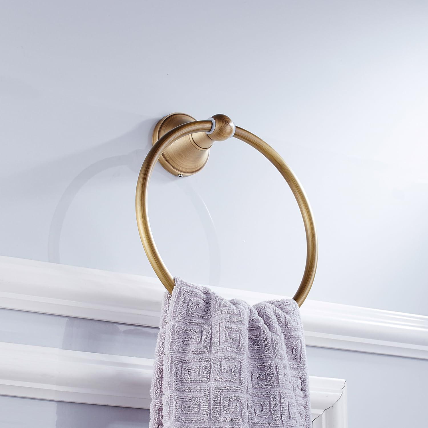 Flybath Round Towel Ring Antique Brass Hanger Hand Towel Holder for Bathroom Kitchen Accessories Wall Mounted, Brushed Bronze