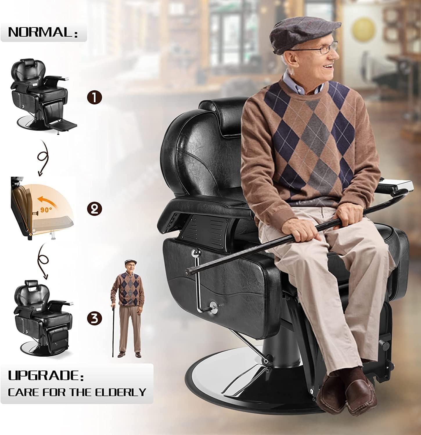 Black Hydraulic Recline Barber Chair with Premium Upholstery