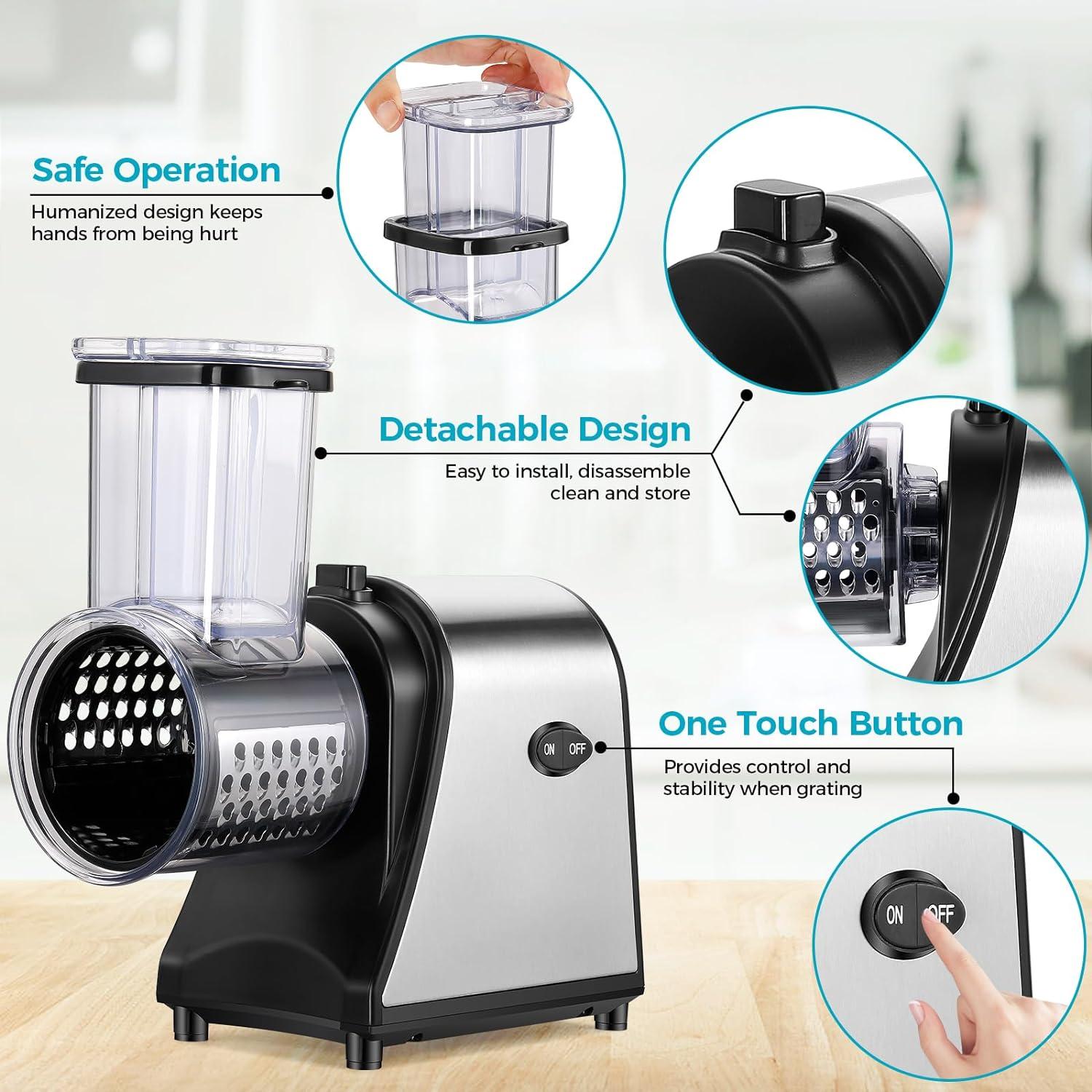 Himimi Electric Cheese Grater, Cutter, Slicer Shredder, 250W Salad Maker Shooter with 5 Free Attachments