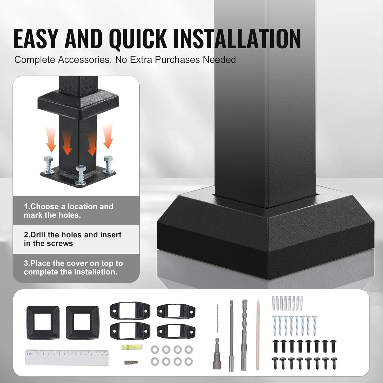 VEVOR 2-3 Handrails for Outdoor for Seniors Porch Deck Black Square Tube Steel