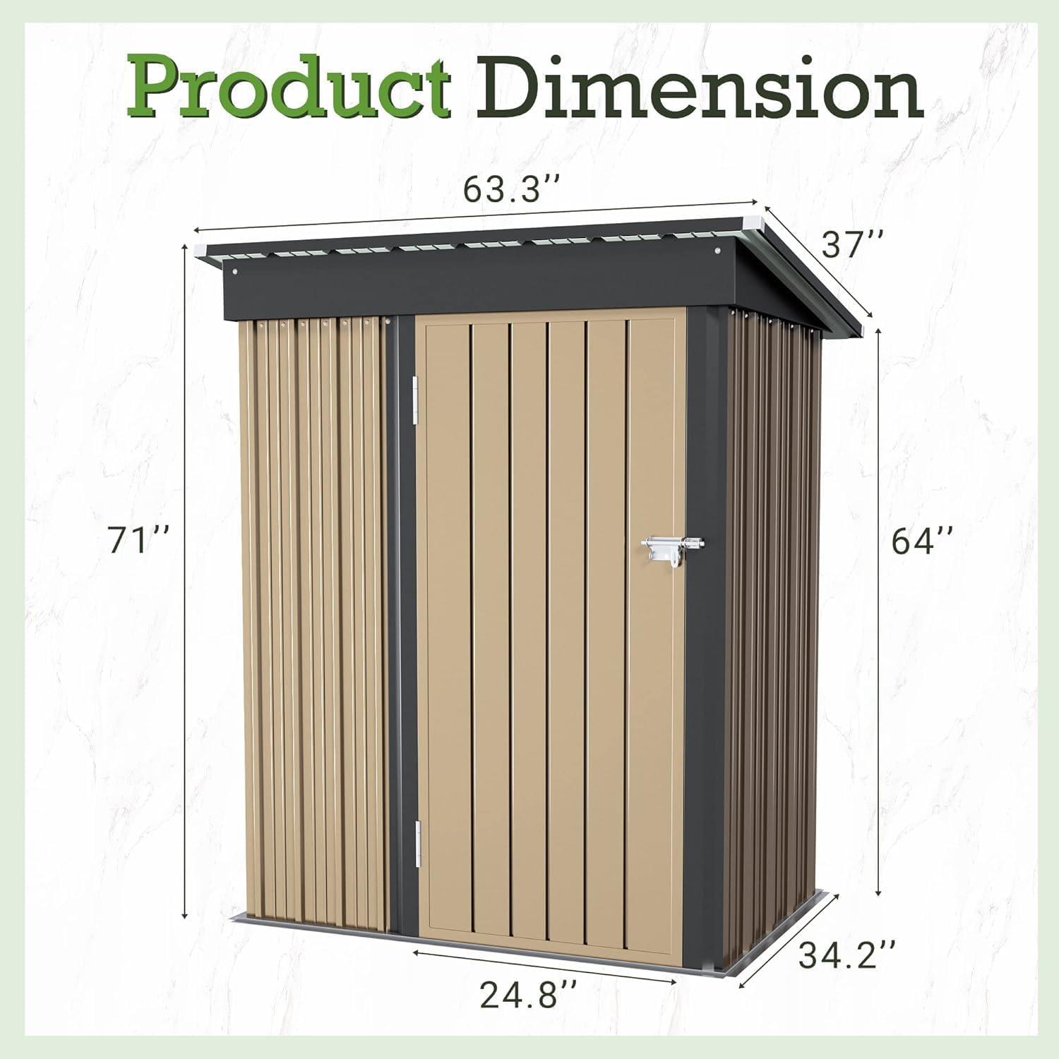 Outdoor Storage Shed 5X3 FT Small Outside Sheds & Outdoor Storage Anti-Corrosion Metal Shed Waterproof Outdoor Storage Cabinet with Door & Lock for Backyard Patio Lawn (Brown)