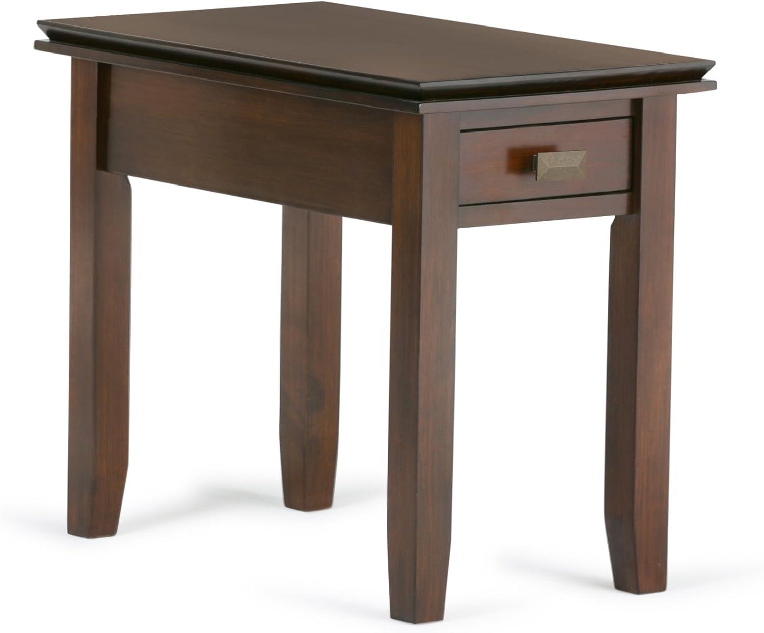 Artisan Wood 14" Rectangle Transitional Narrow End Side Table in Russet Brown