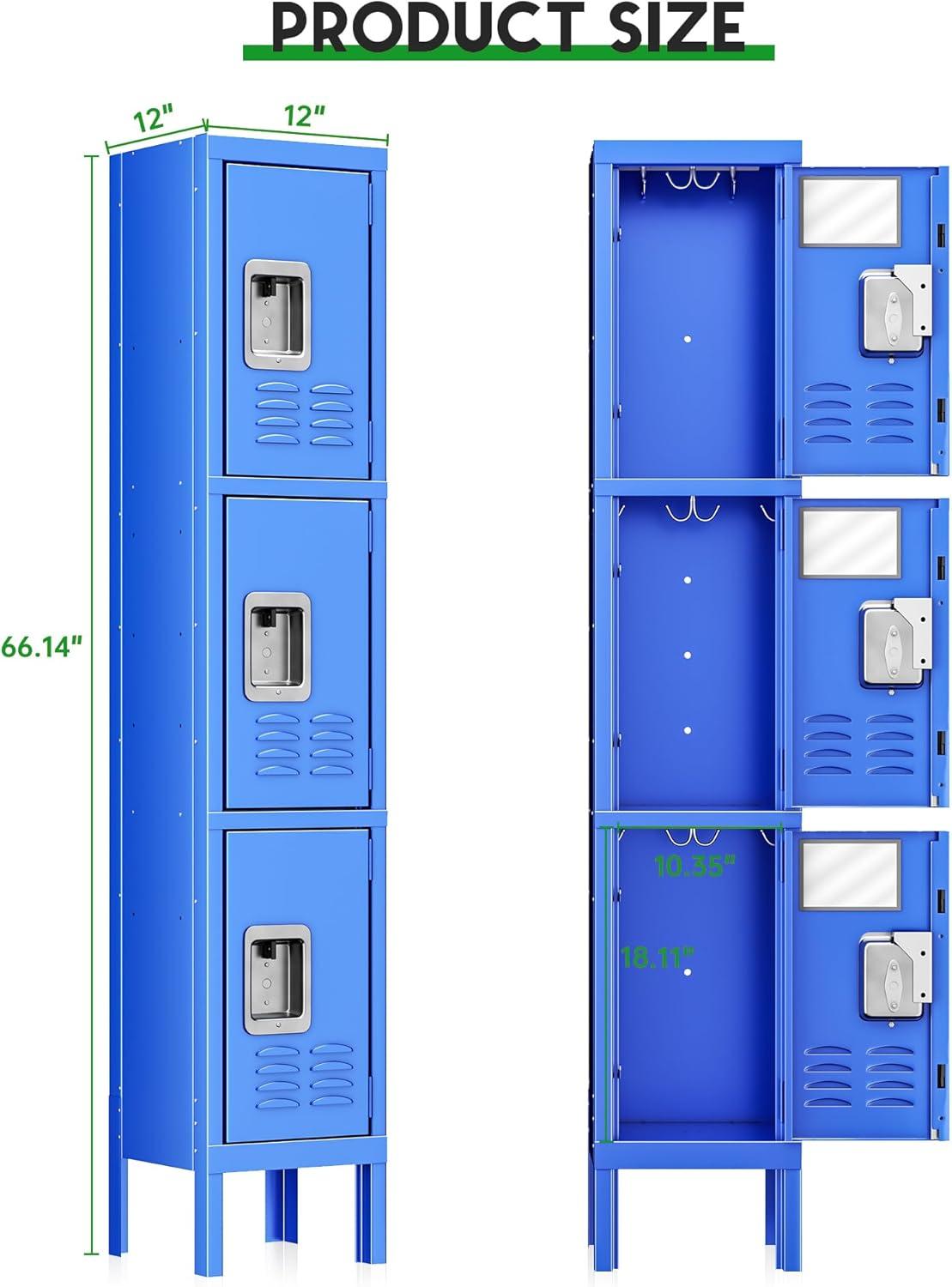 Blue Triple-Tier Lockable Steel Office Locker Cabinet