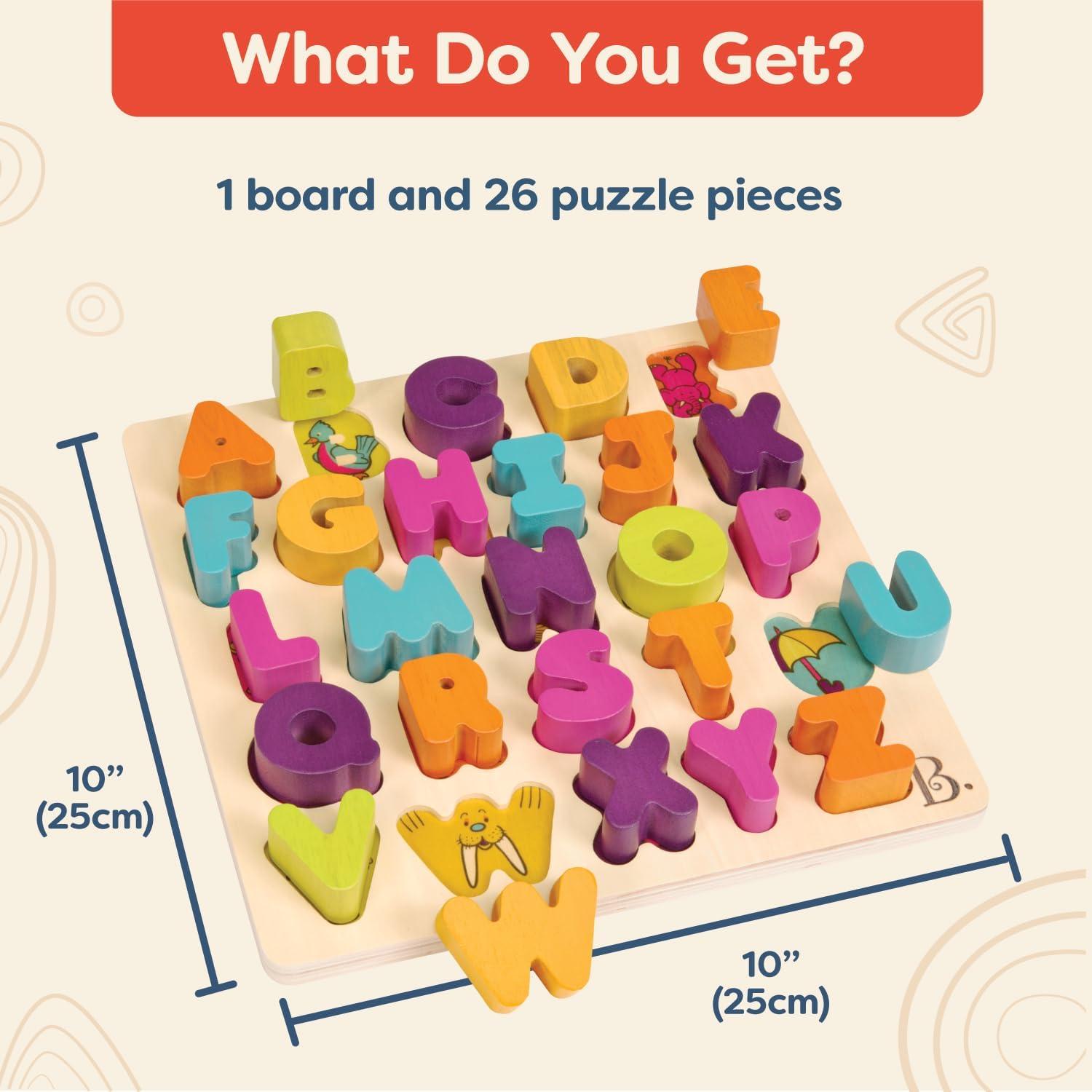 B. toys – Alpha B. Tical – Wooden Alphabet Puzzle – 26 Letter Pieces – Chunky Wooden Puzzle – Educational Toys for Toddlers, Kids – 18+ Months