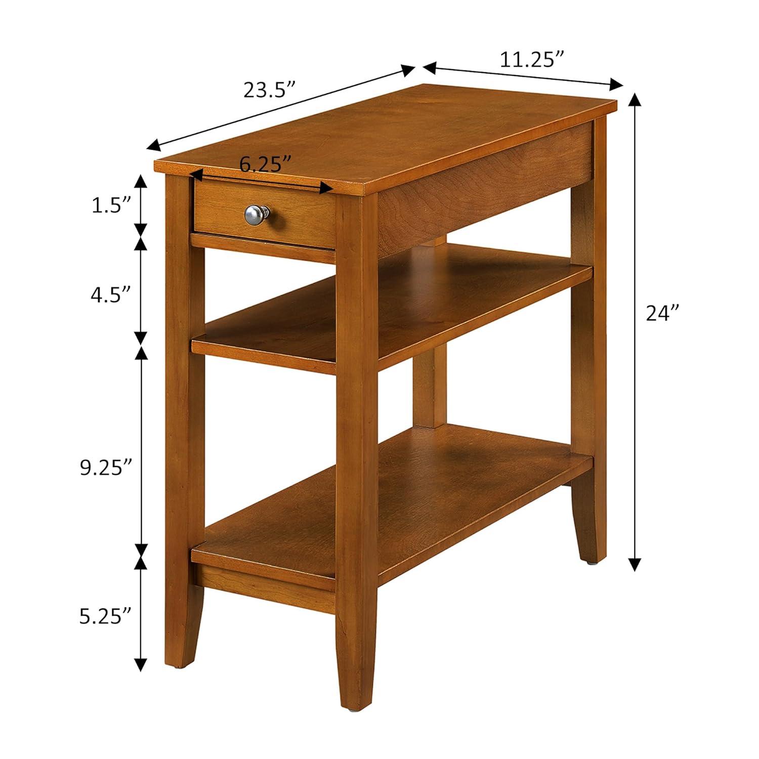 Convenience Concepts American Heritage 1 Drawer Chairside End Table with Shelves, Light Walnut