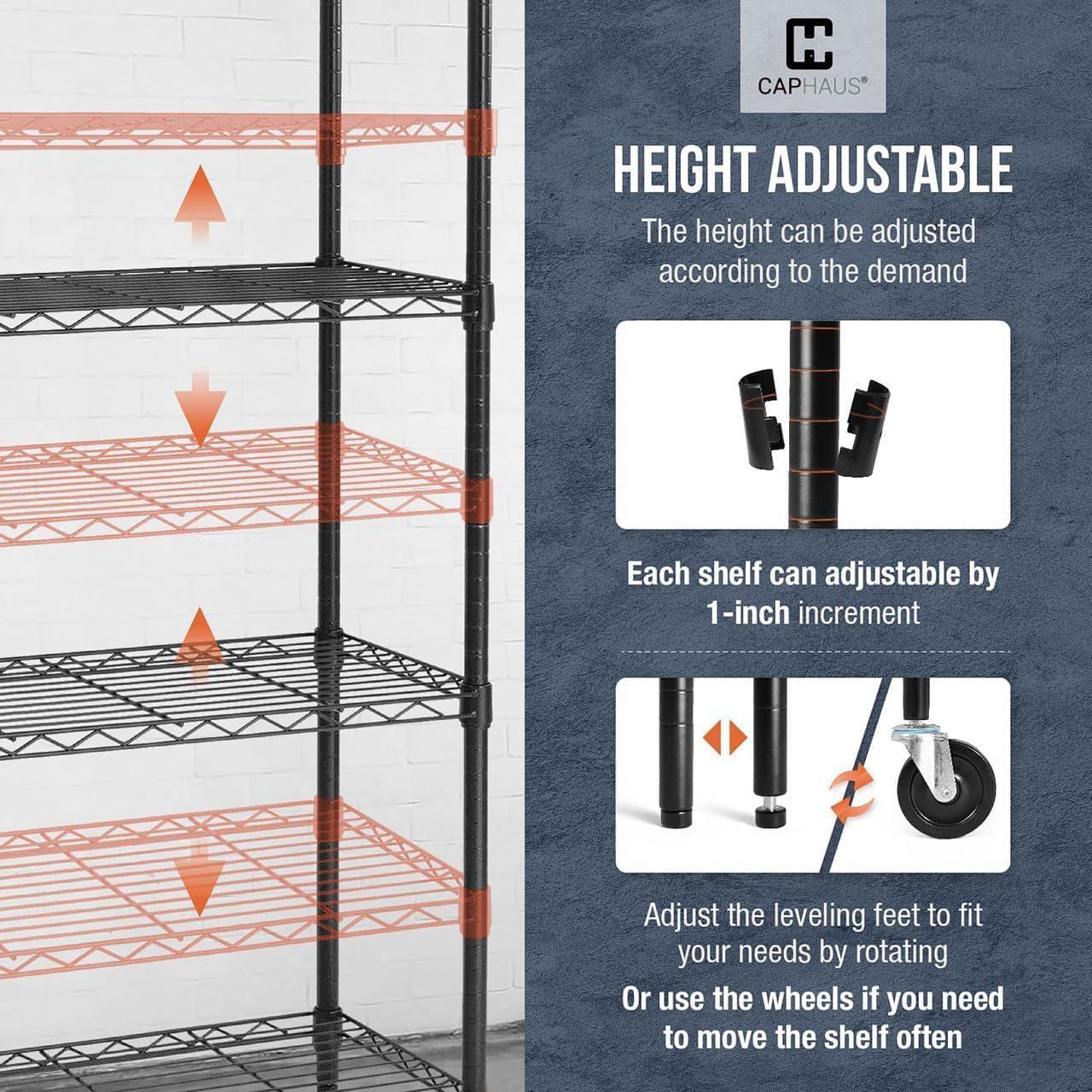 CAPHAUS NSF Heavy Duty Commercial Adjustable Wire Shelving w/ Wheels & Leveling Feet, Kitchen Storage Metal Shelf, Garage Storage Shelving, Utility Wire Rack Storage Unit, Black 30 x 14 x 64 5-Tier