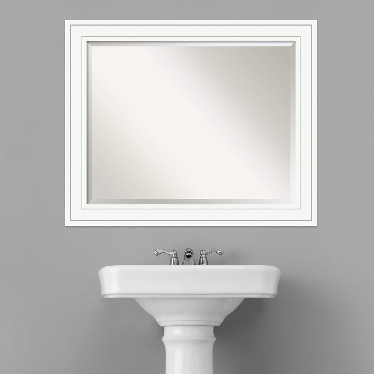 Amanti Art Beveled Wood Bathroom Wall Mirror - Craftsman White Frame - Outer Size: 33 x 27 in