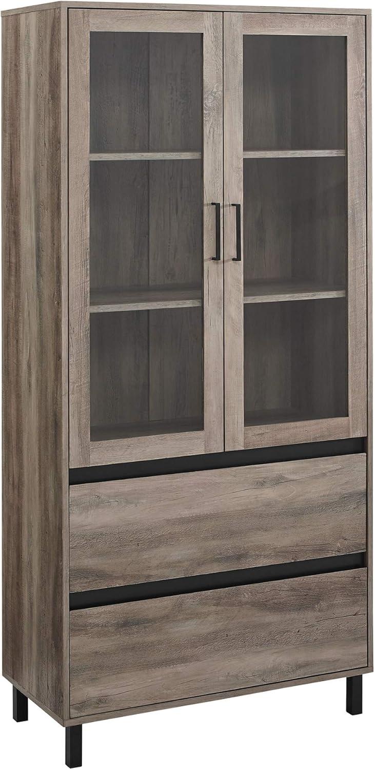 Walker Edison Clark 68" Glass Door Modern Engineered Wood Hutch in Gray Wash