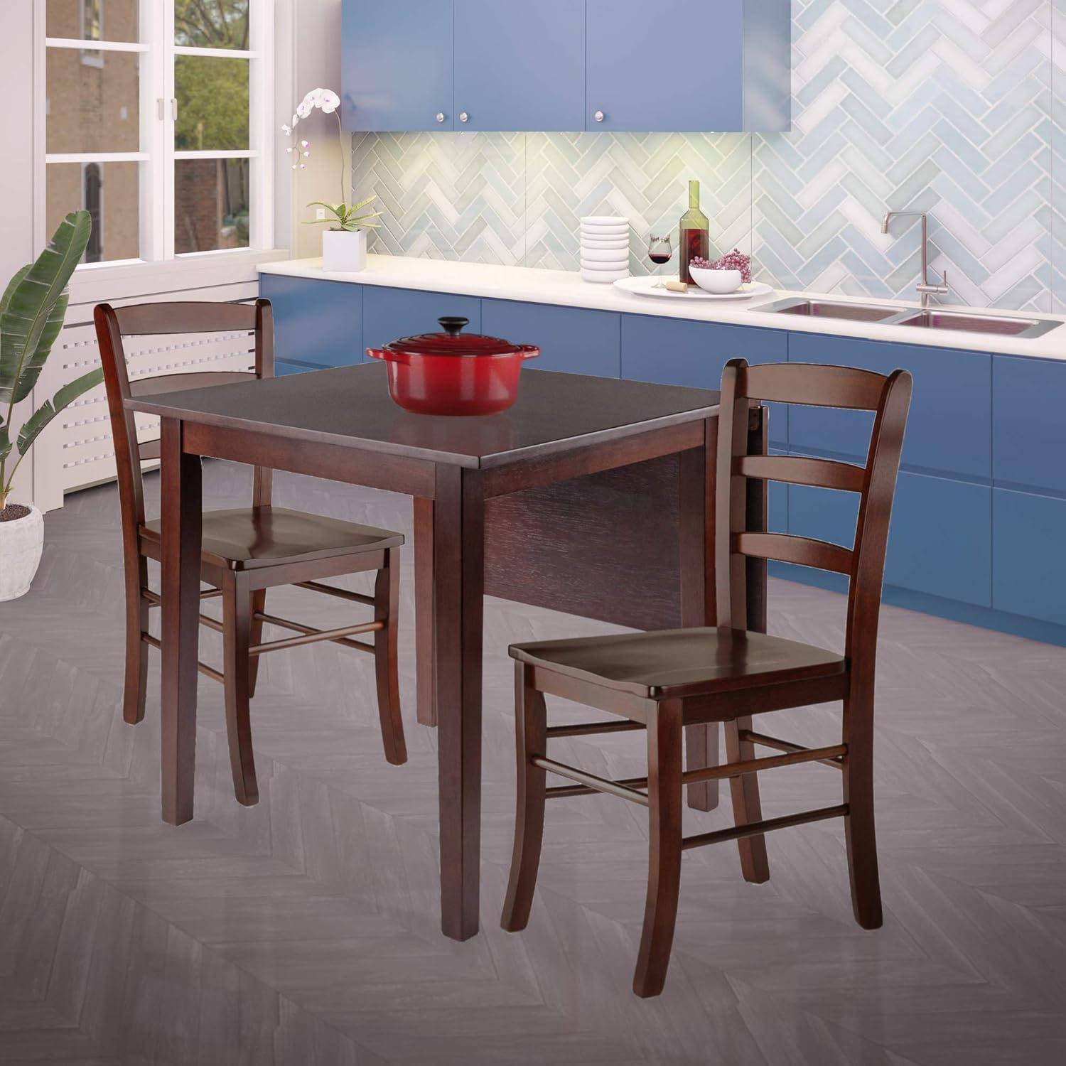 Winsome Wood Perrone 3-Pc Dining Set, Drop Leaf Table & 2 Ladder-back Chairs, Walnut Finish