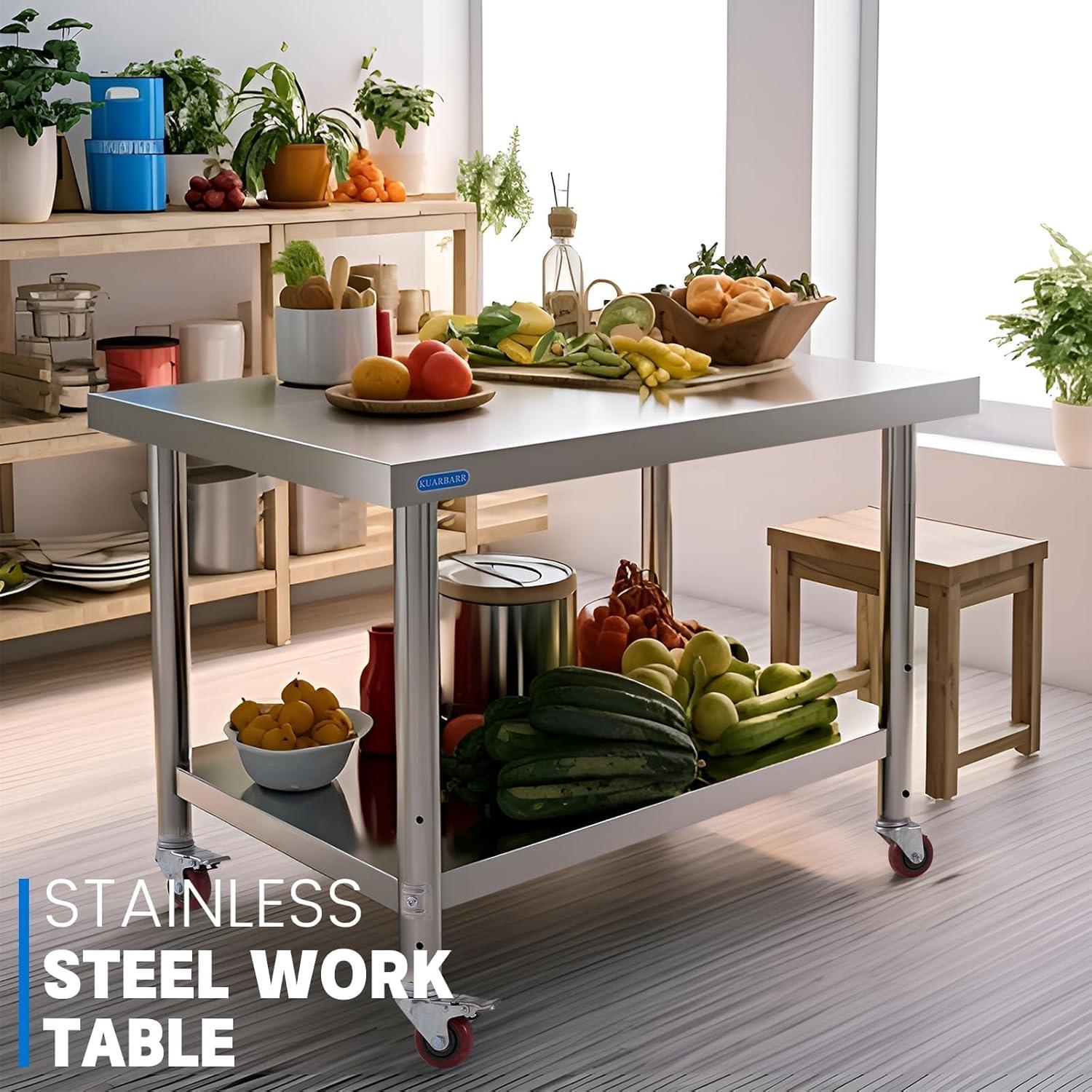 36-Inch Stainless Steel Kitchen Prep Table with Undershelf and Casters