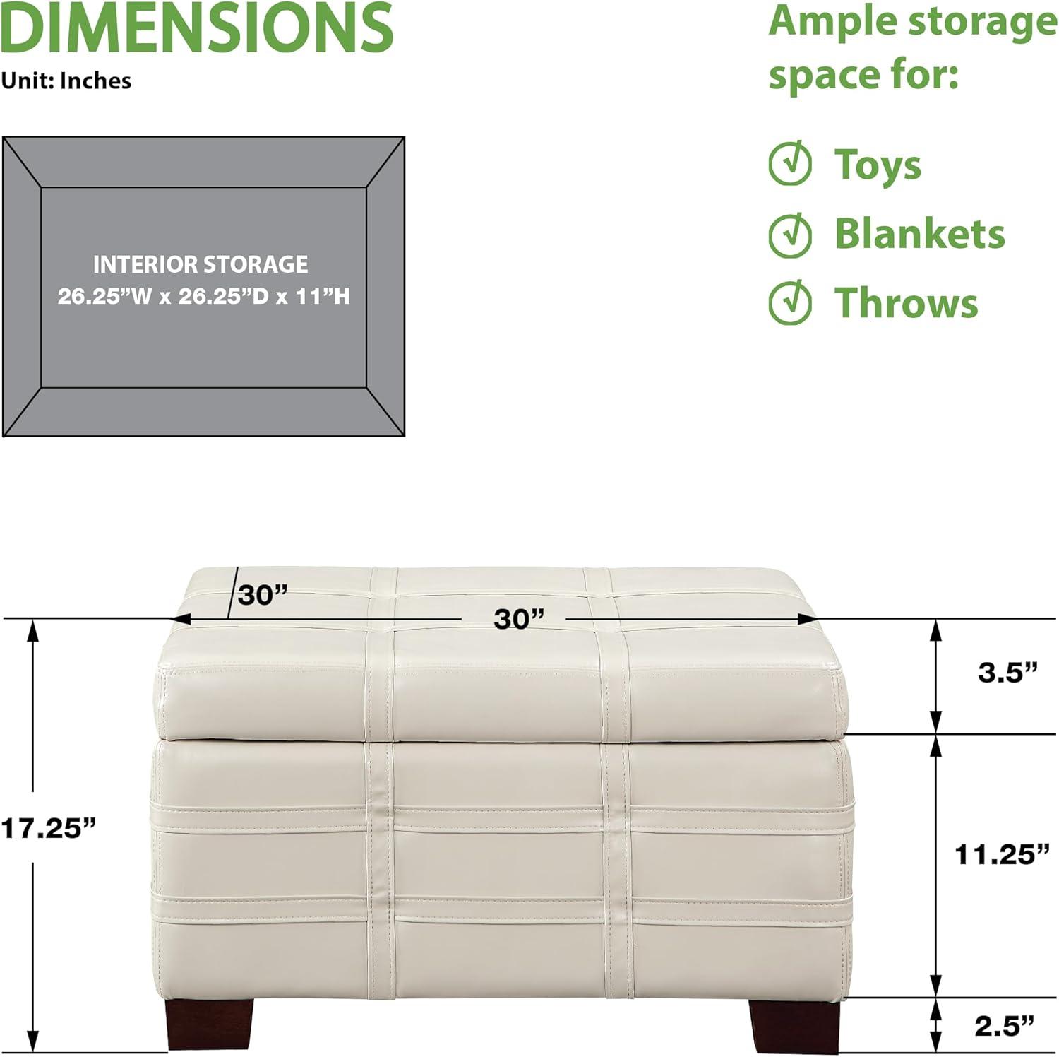 Detour Strap Square Storage Ottoman in Cream Faux Leather