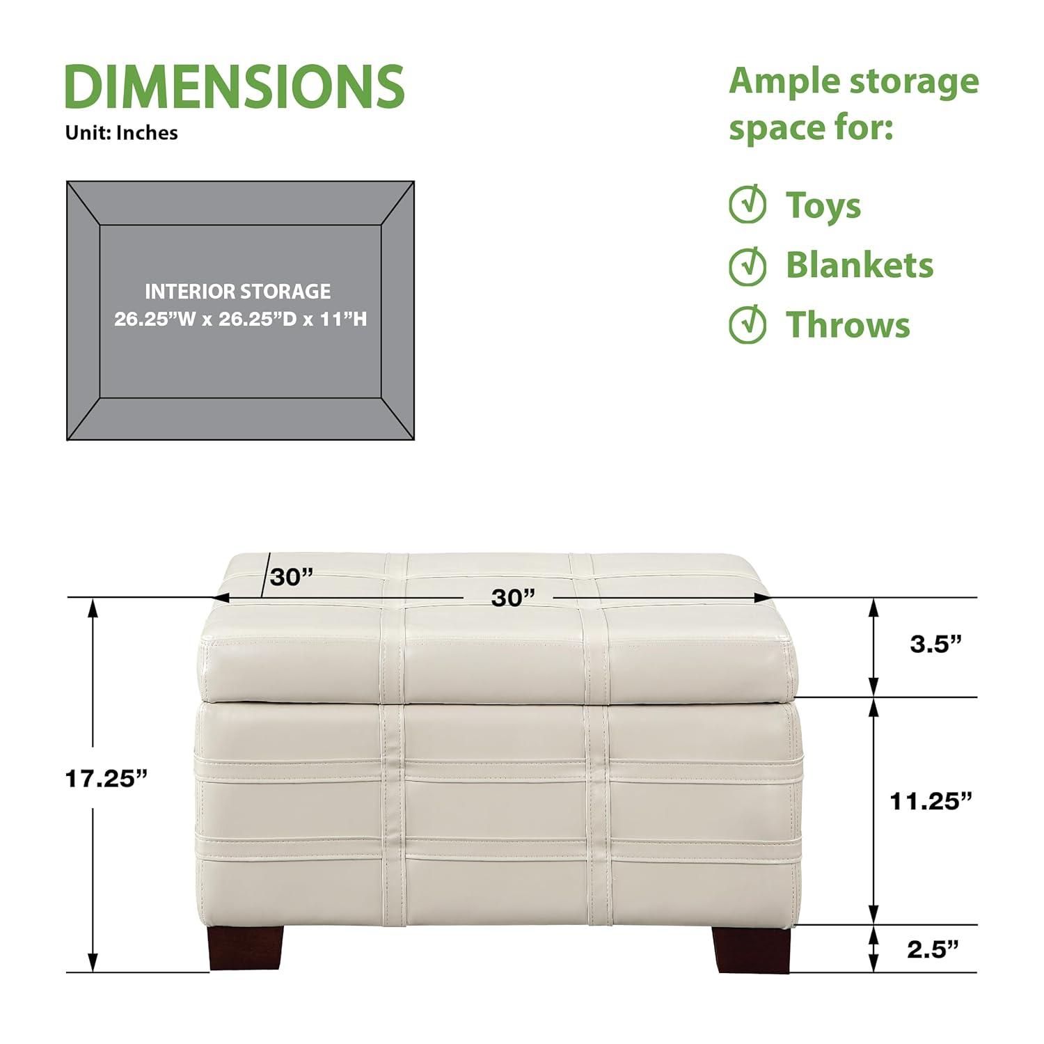 Detour Strap Square Storage Ottoman in Cream Faux Leather