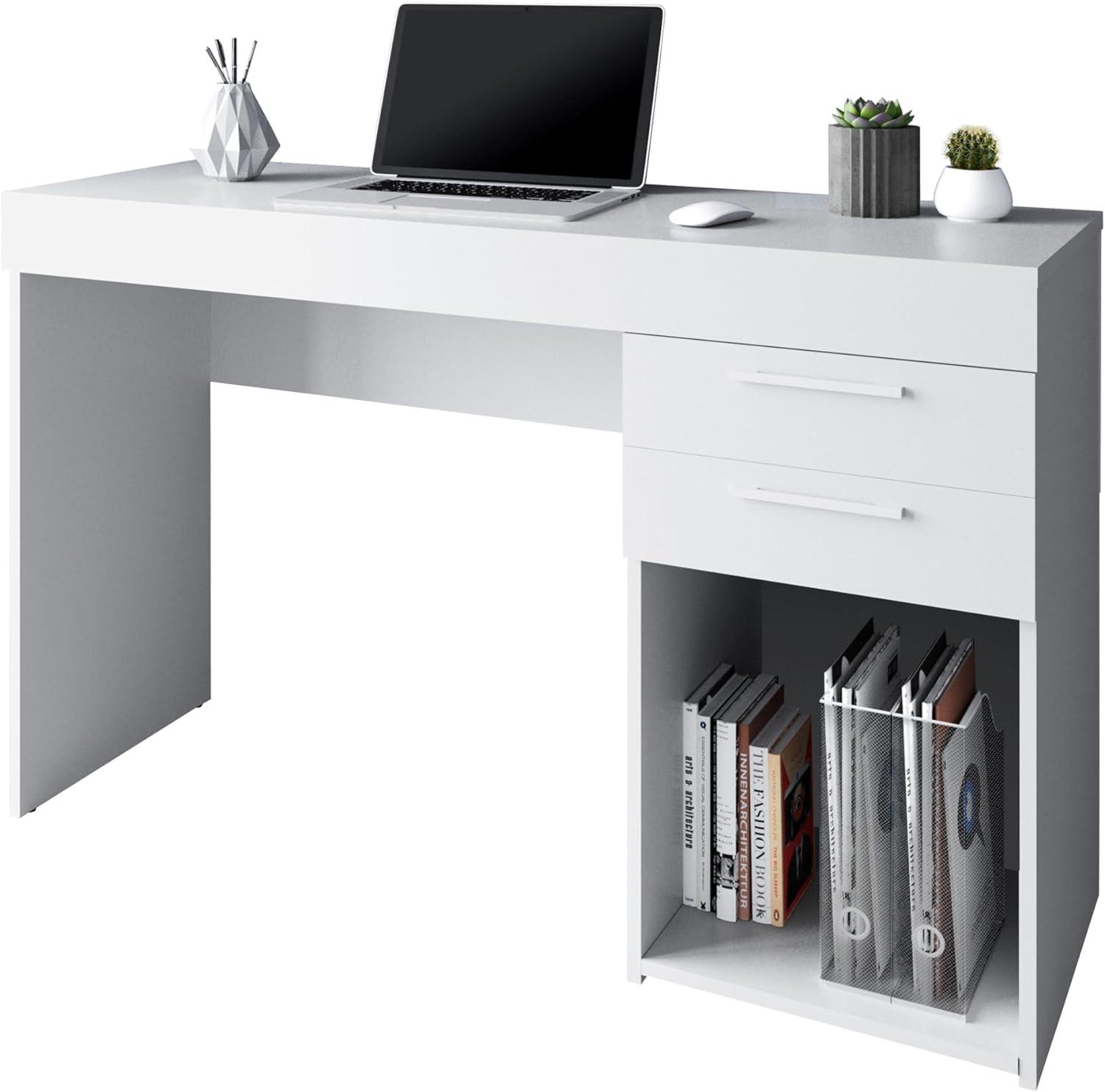 Contemporary White Particle Board Corner Writing Desk with Drawers