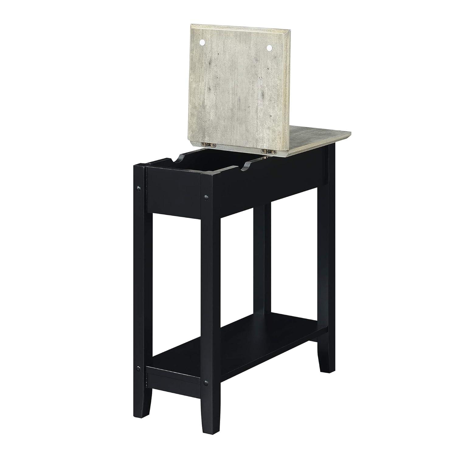 Convenience Concepts American Heritage Flip Top End Table with Charging Station, Faux Birch/Black