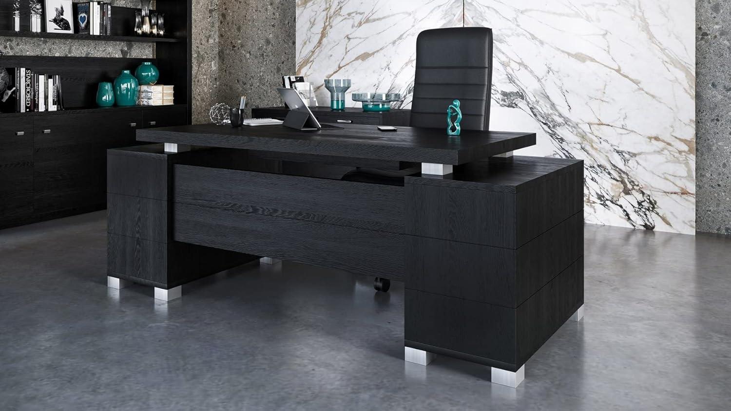 Black Oak Executive Desk with Drawers and Filing Cabinets
