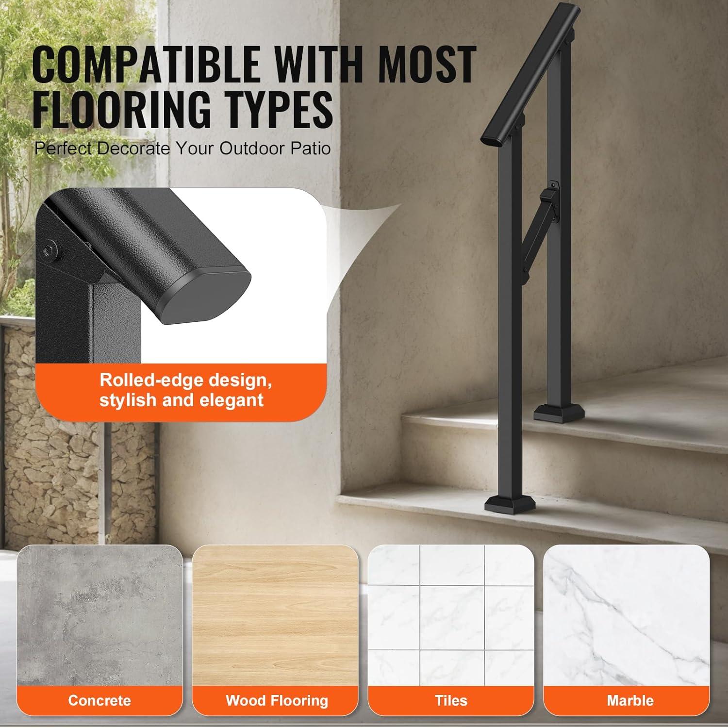 VEVOR 4-5 Handrails for Outdoor for Seniors Porch Deck Black Square Tube Steel