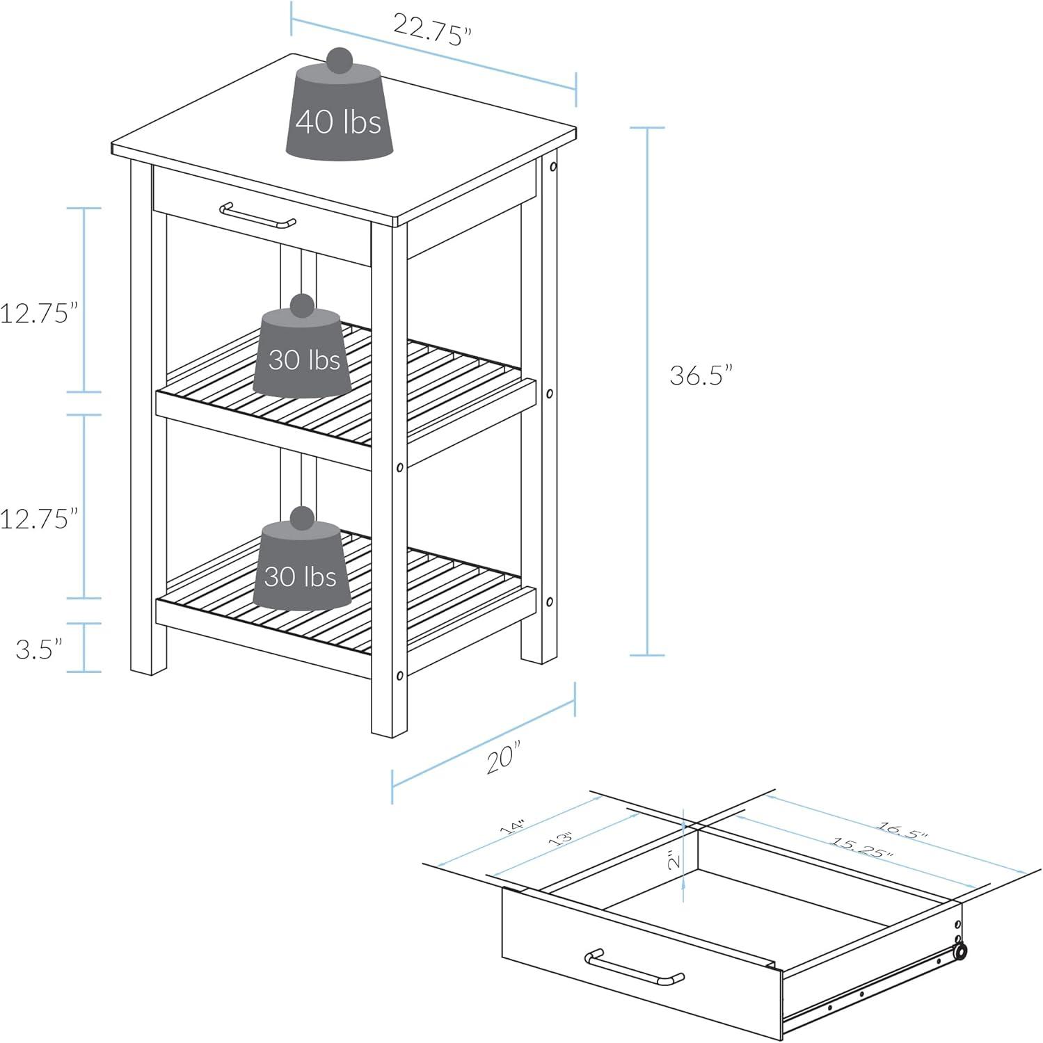 Sunrise Kitchen Island with Solid Wood Top - Slate Gray
