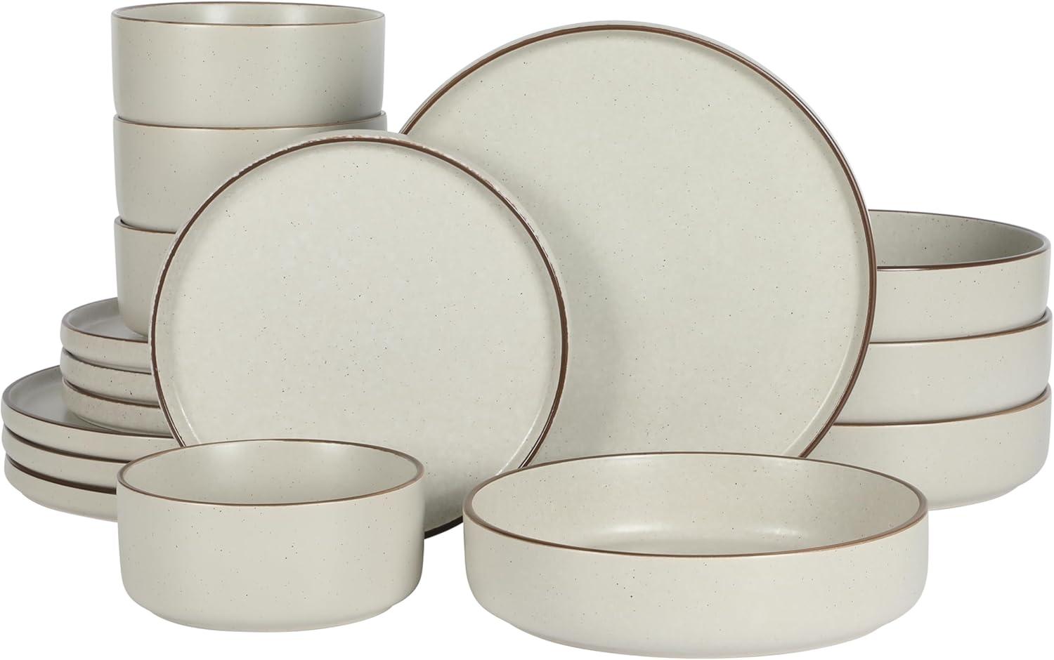 Gibson Elite Gelston Stoneware Matte Reactive Glaze 16 Piece Plates and Bowl Dinnerware Set - Cream