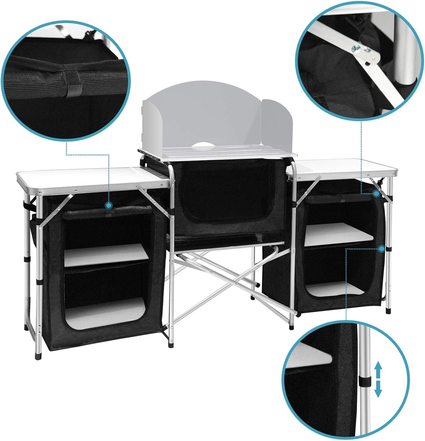 Aluminum Portable Camping Kitchen Table with Windscreen and Storage