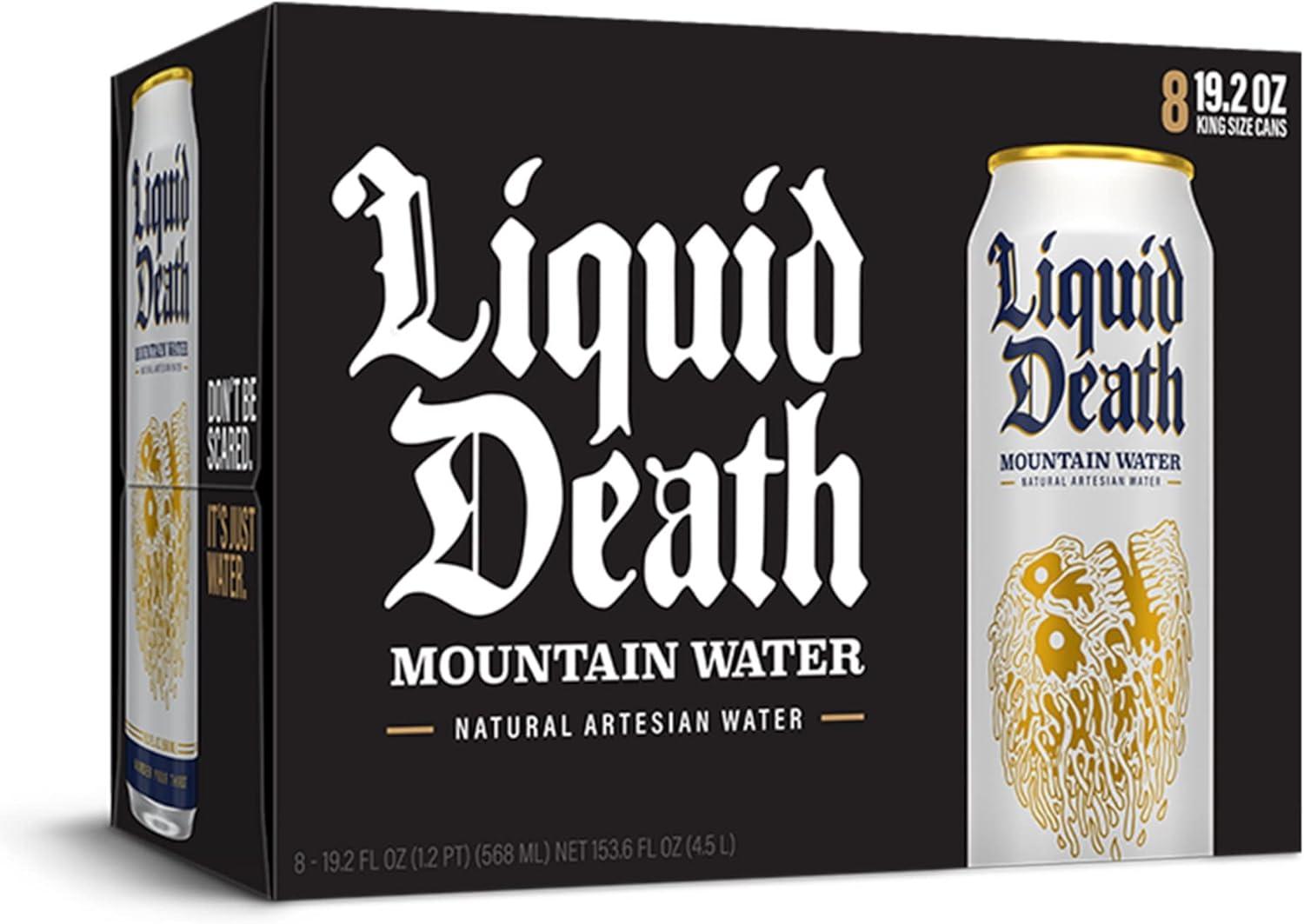 Liquid Death, Still Mountain Water, 8-Pack (19.2oz Cans), Real Mountain Source, Infinitely Recyclable Cans