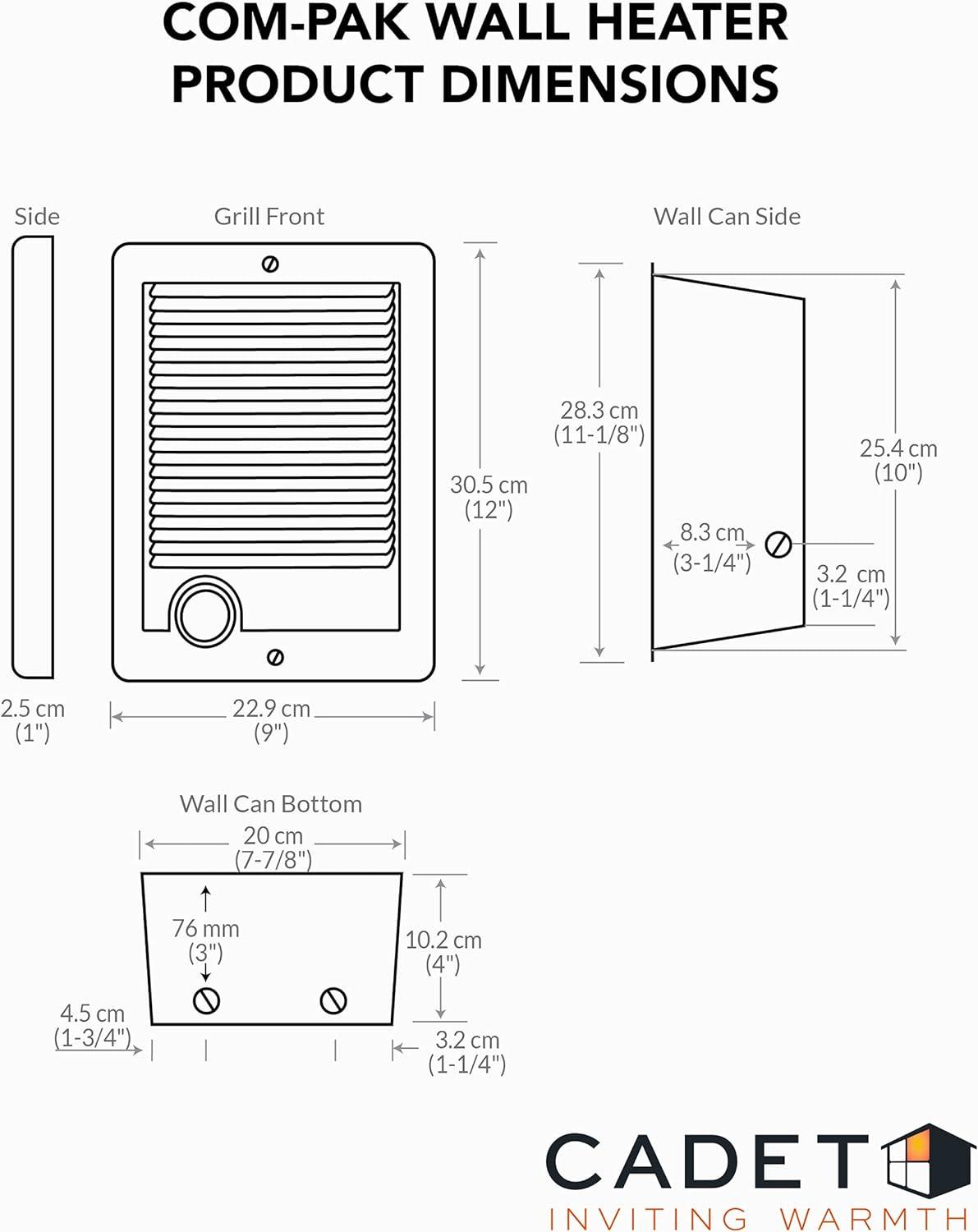 White Electric Forced Air Wall Heater with Automatic Shut-off