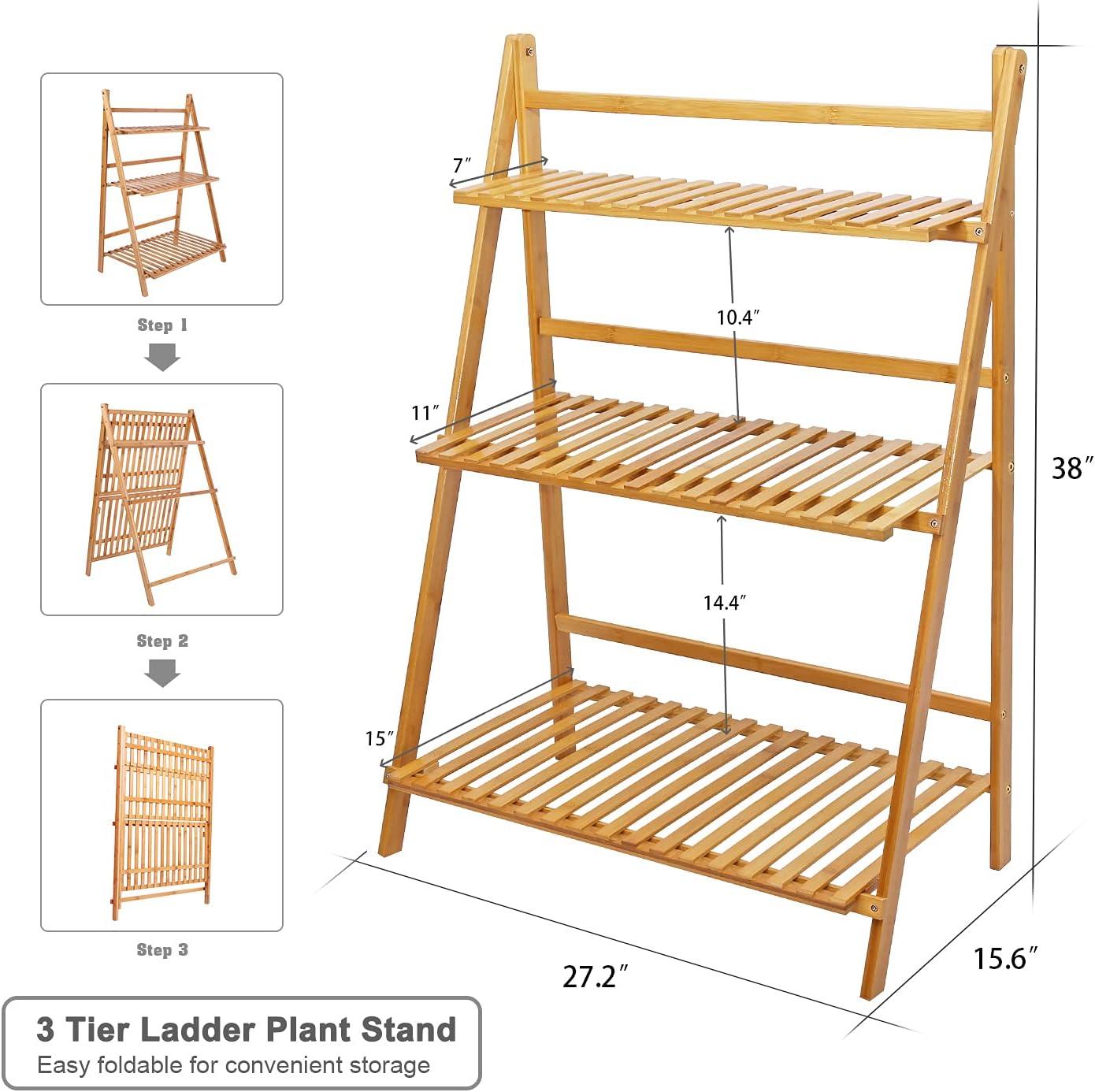 Natural Bamboo 3-Tier Foldable Ladder Plant Stand