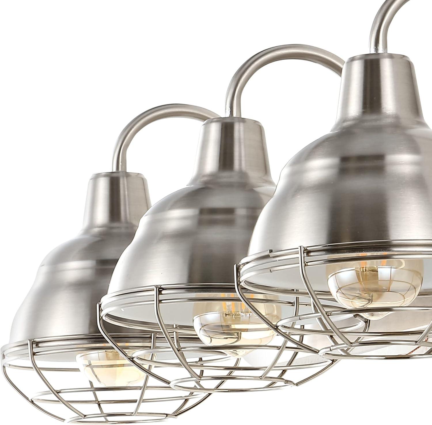 BEAUTY DEPOT 24.5" 3-Light Industrial Farmhouse Vanity Light, Nickel Finish, Led Bulbs Included, Modern Rustic Bathroom, Hallway, Living Room, Bedroom Mirror Cabinet Lighting