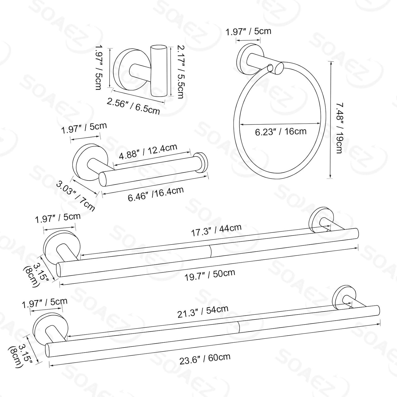Bathroom Towel Holder Set, 6 Pieces Brushed Gold Towel Bar Bathroom Hardware Accessories Set, SUS304 Stainless Steel Towel Rack Towel Ring Toilet Paper Holder Set Wall Mounted