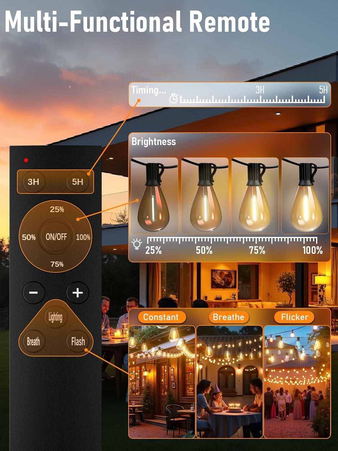 luckystyle 30FT LED Outdoor String Lights with 8+1 Edison Shatterproof Waterproof Bulbs, 2700K Commercial Grade Patio Lights, Heavy Duty Outside Hanging Outdoor Lights for Garden Porch Deck Decor