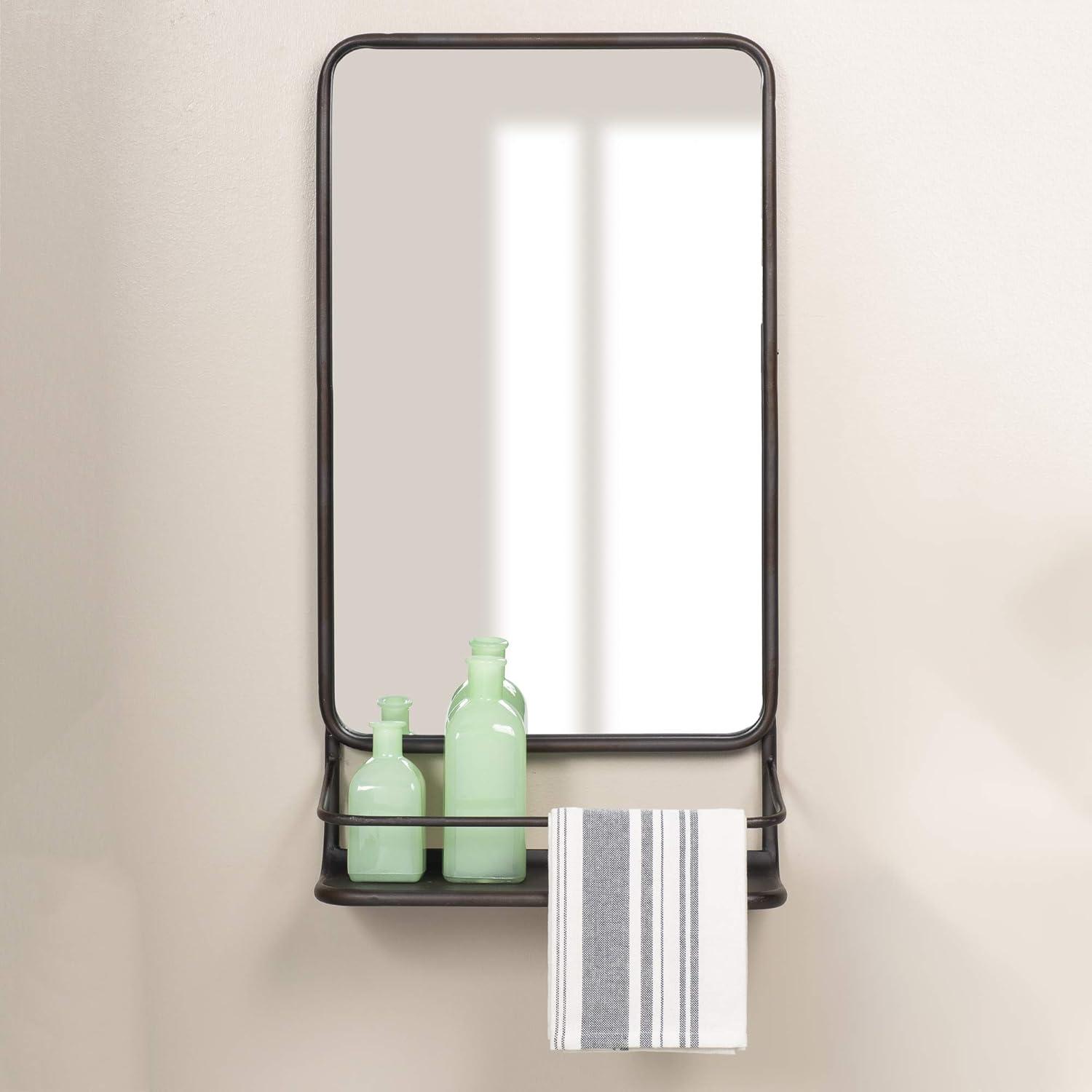 Patton Wall Decor Gray Bronze Metal Wall Accent Mirror with Shelf, 16" x 40"