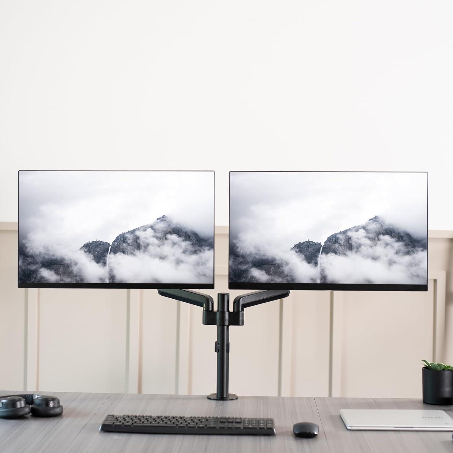 VIVO Dual Monitor Pneumatic Spring Sit-Stand Desk Mount for 2 Screens up to 32"