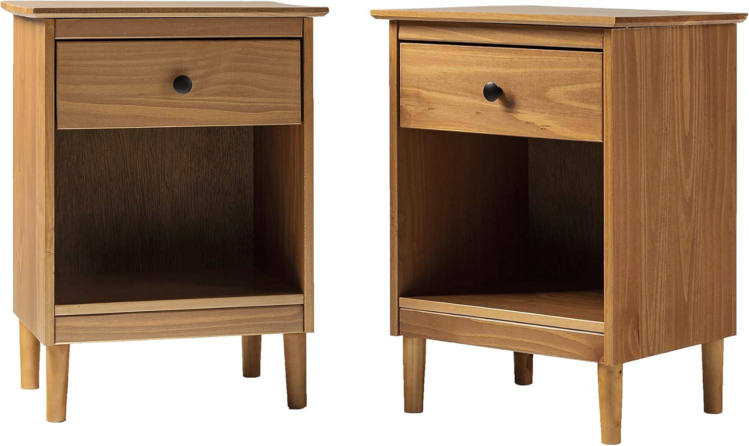 Caramel Solid Wood 1-Drawer Mid-Century Modern Nightstand Set