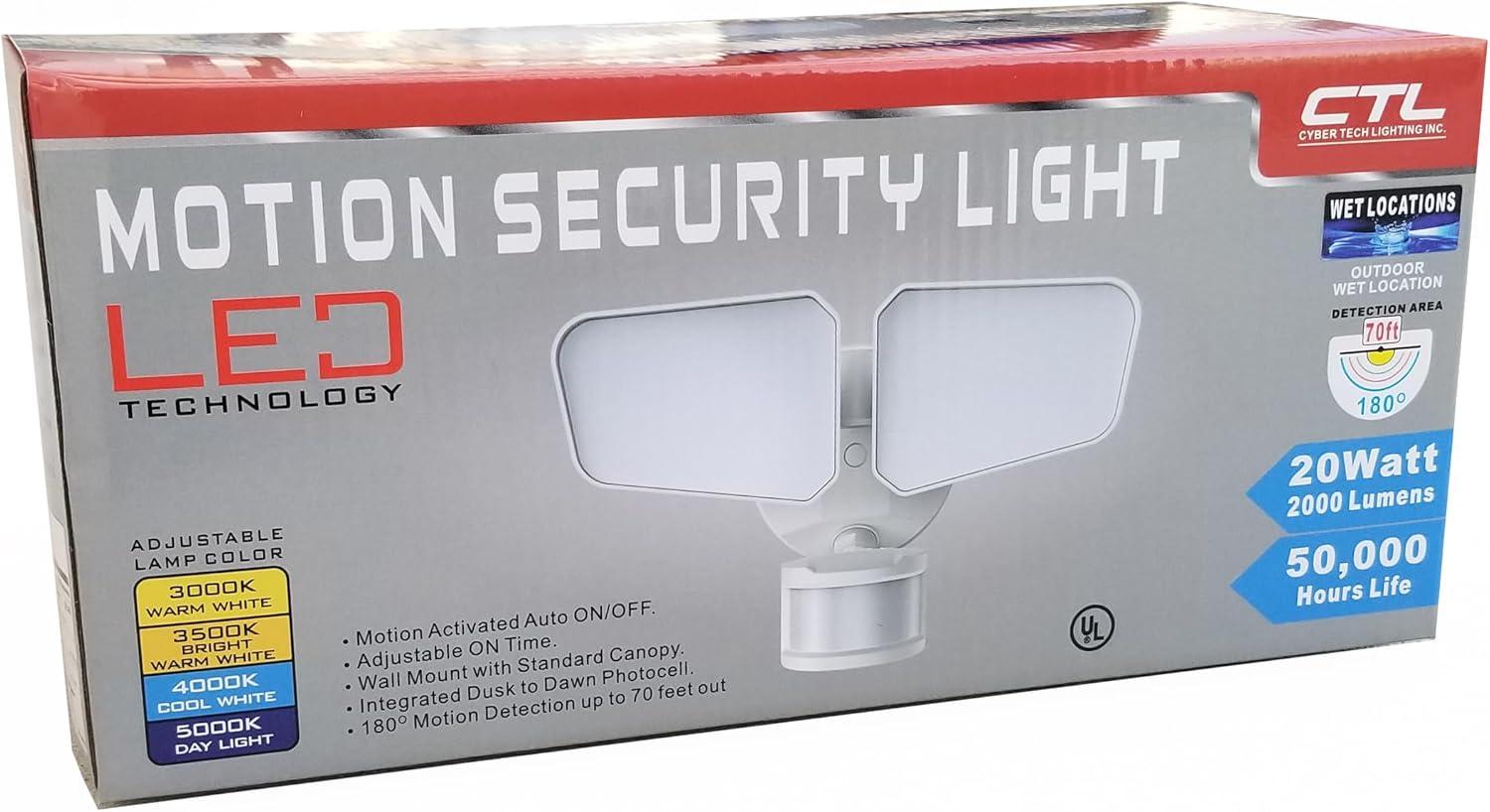 White Adjustable LED Motion Sensor Security Light with 4 Color Settings