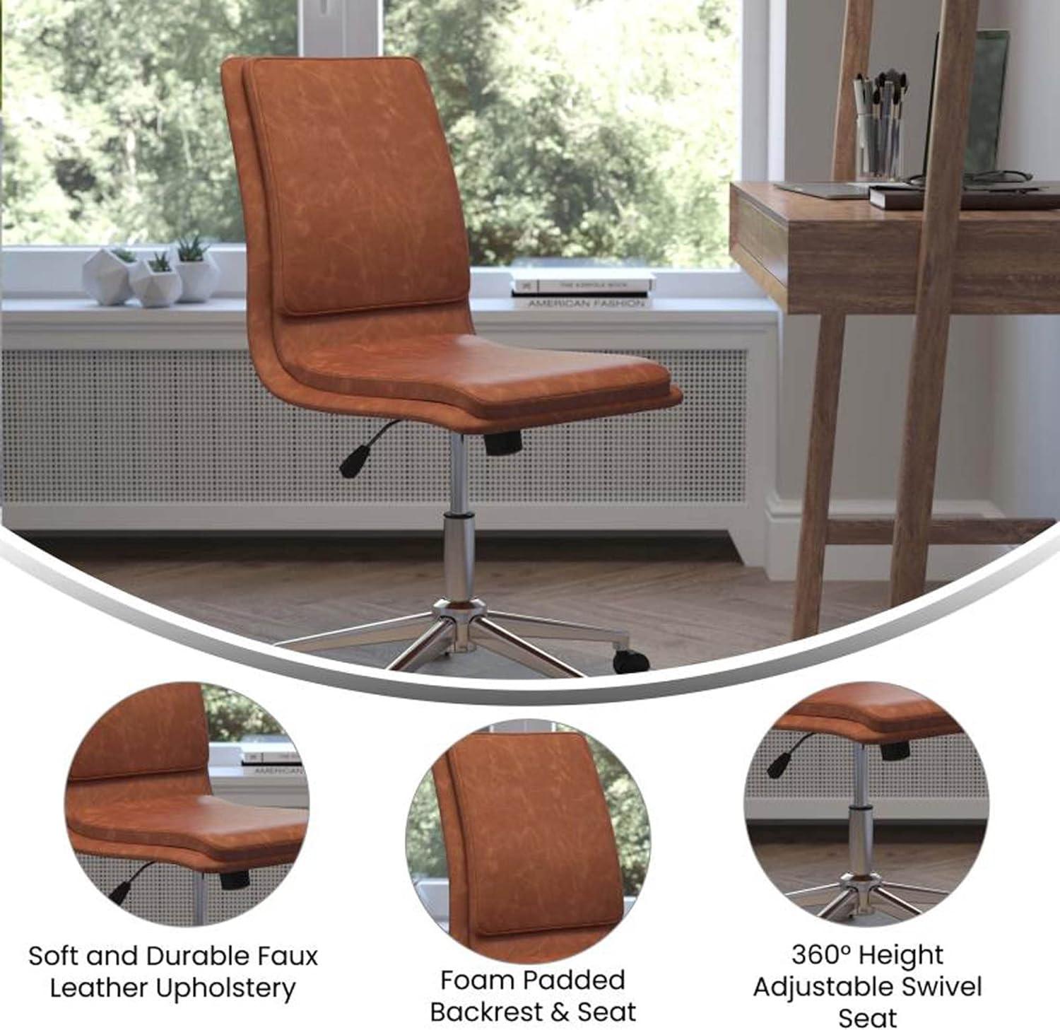 Flash Furniture Madigan Mid-Back Armless Swivel Task Office Chair with Upholstery and Adjustable Metal Base