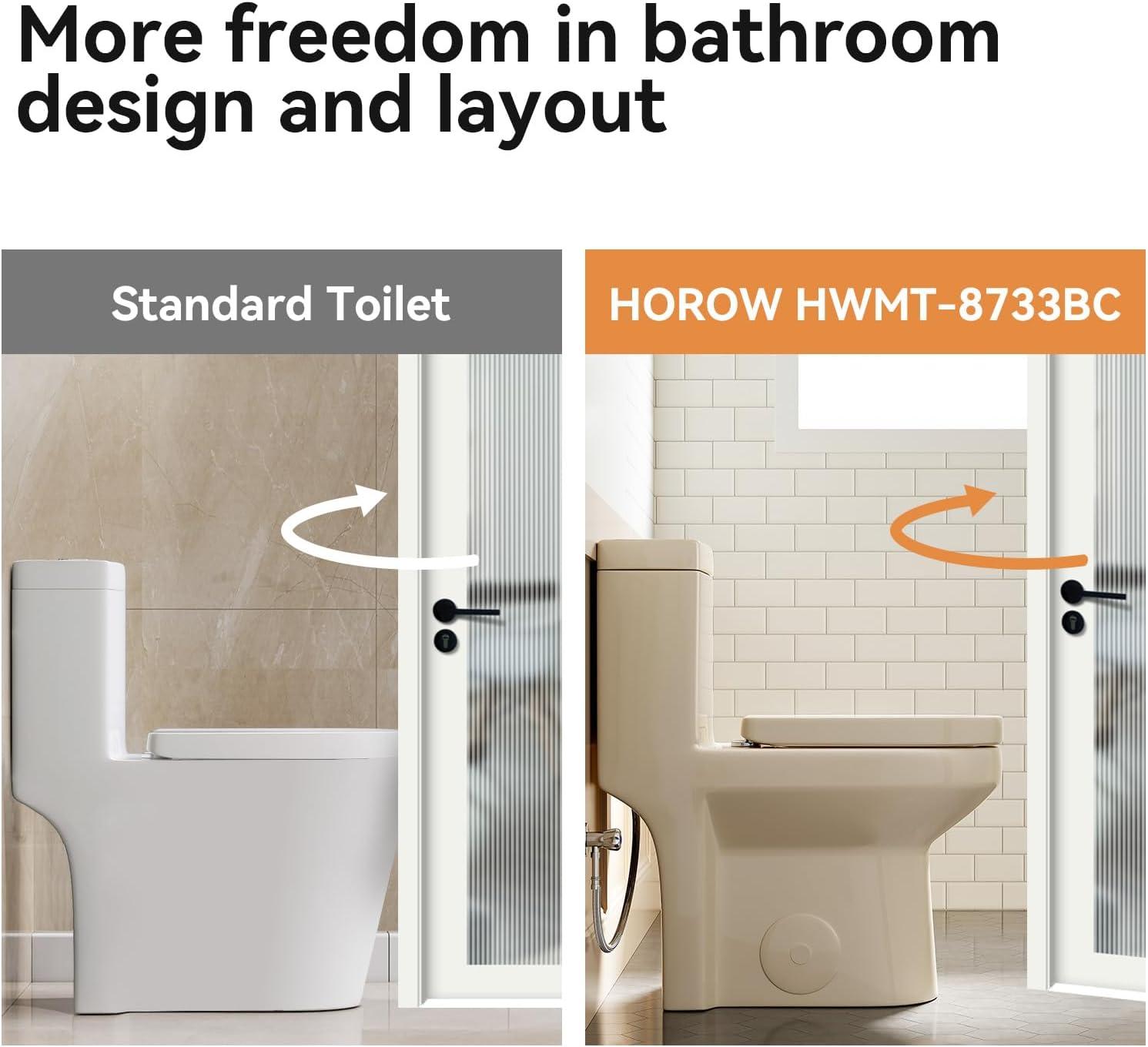 Small Compact One-Piece Toilet, 1.1/1.6 GPF Dual Flush, 12'' Rough-In, Soft Closing Seat, Modern Bisque Design for Small Bathrooms.