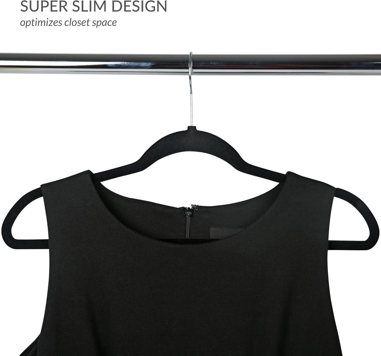 Simplify Slim Velvet Clothes Hangers | 50 Pack | Non-Slip | Shirts | Suit | Pants | Dresses | Garments | Closet Storage & Organization | Durable | Black