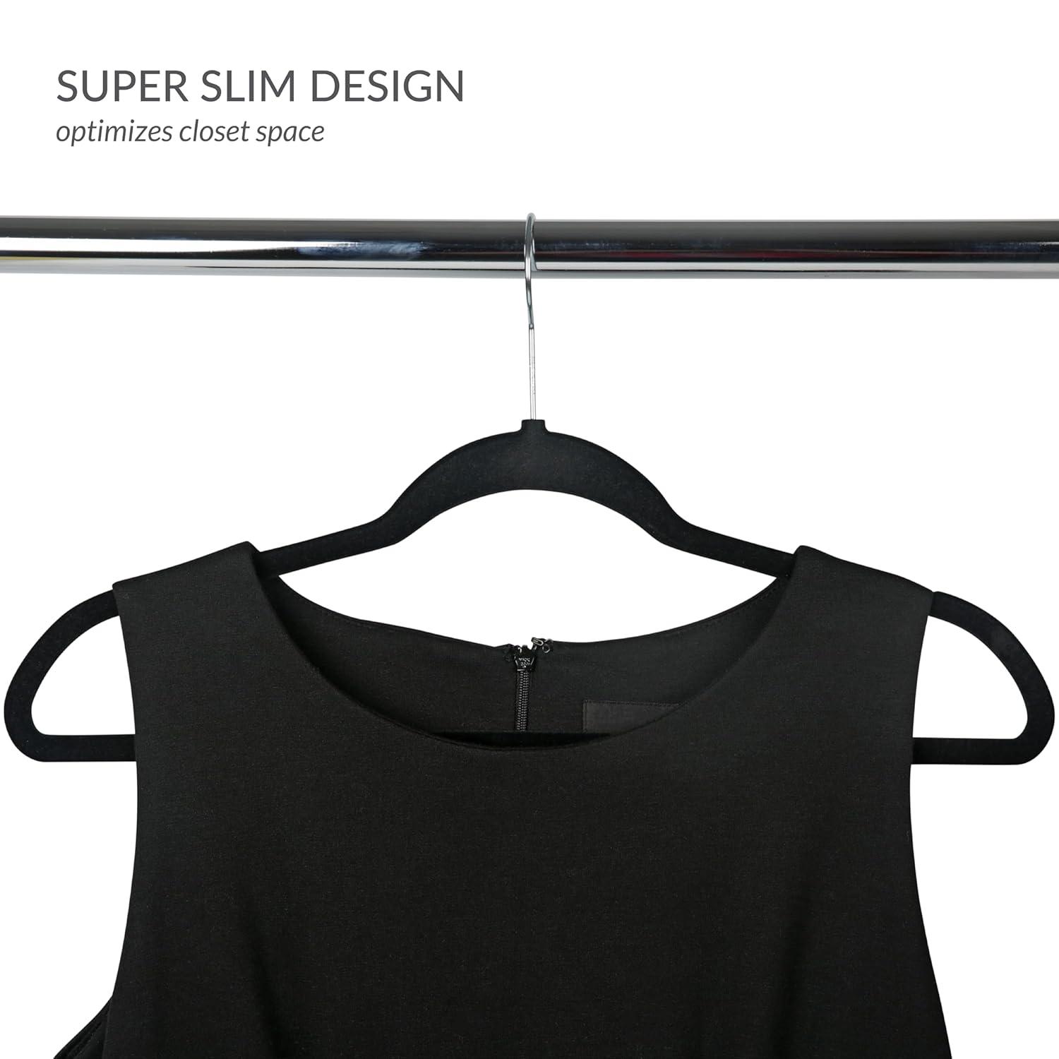 Simplify Slim Velvet Clothes Hangers | 50 Pack | Non-Slip | Shirts | Suit | Pants | Dresses | Garments | Closet Storage & Organization | Durable | Black