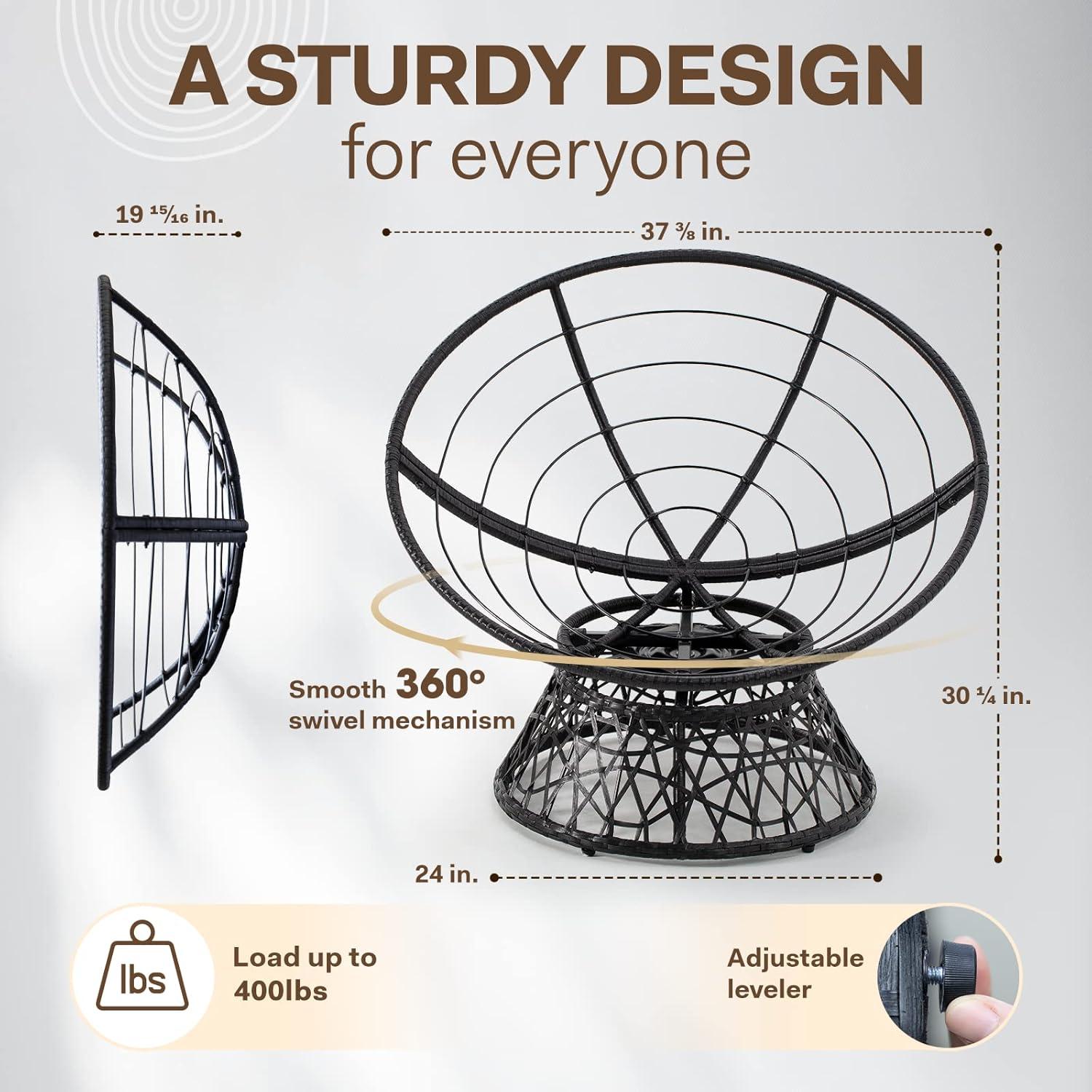 Bme Papasan Chair Soft Thick Density Fabric Cushion and High Capacity Steel Frame with 360 Degree Swive