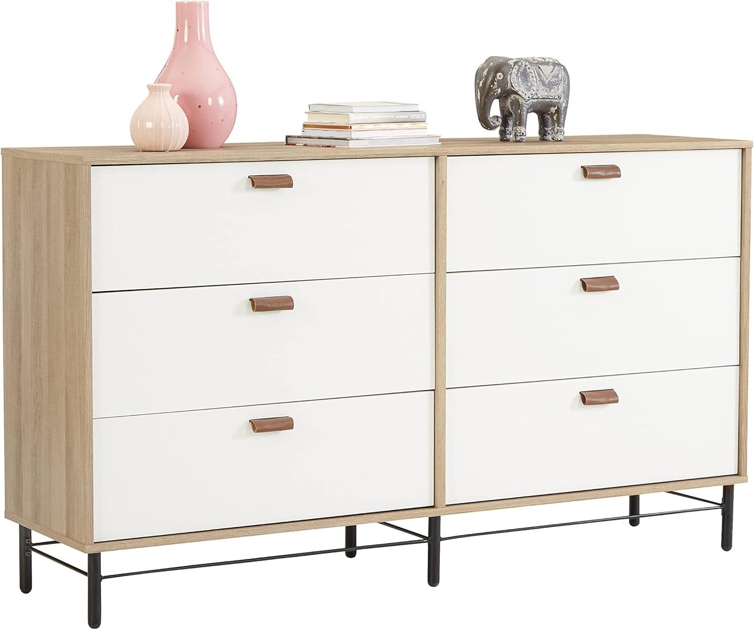 Anda Noor 6 Drawer Dresser Sky Oak - Sauder: Modern Storage Furniture with Metal Runners