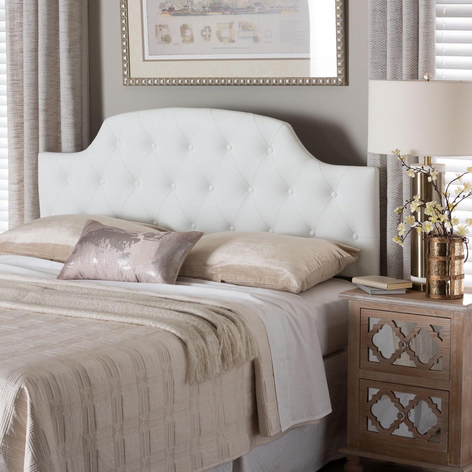 Queen Morris Modern And Contemporary Faux Leather Upholstered Button-Tufted Scalloped Headboard White - Baxton Studio: Curved, Adjustable
