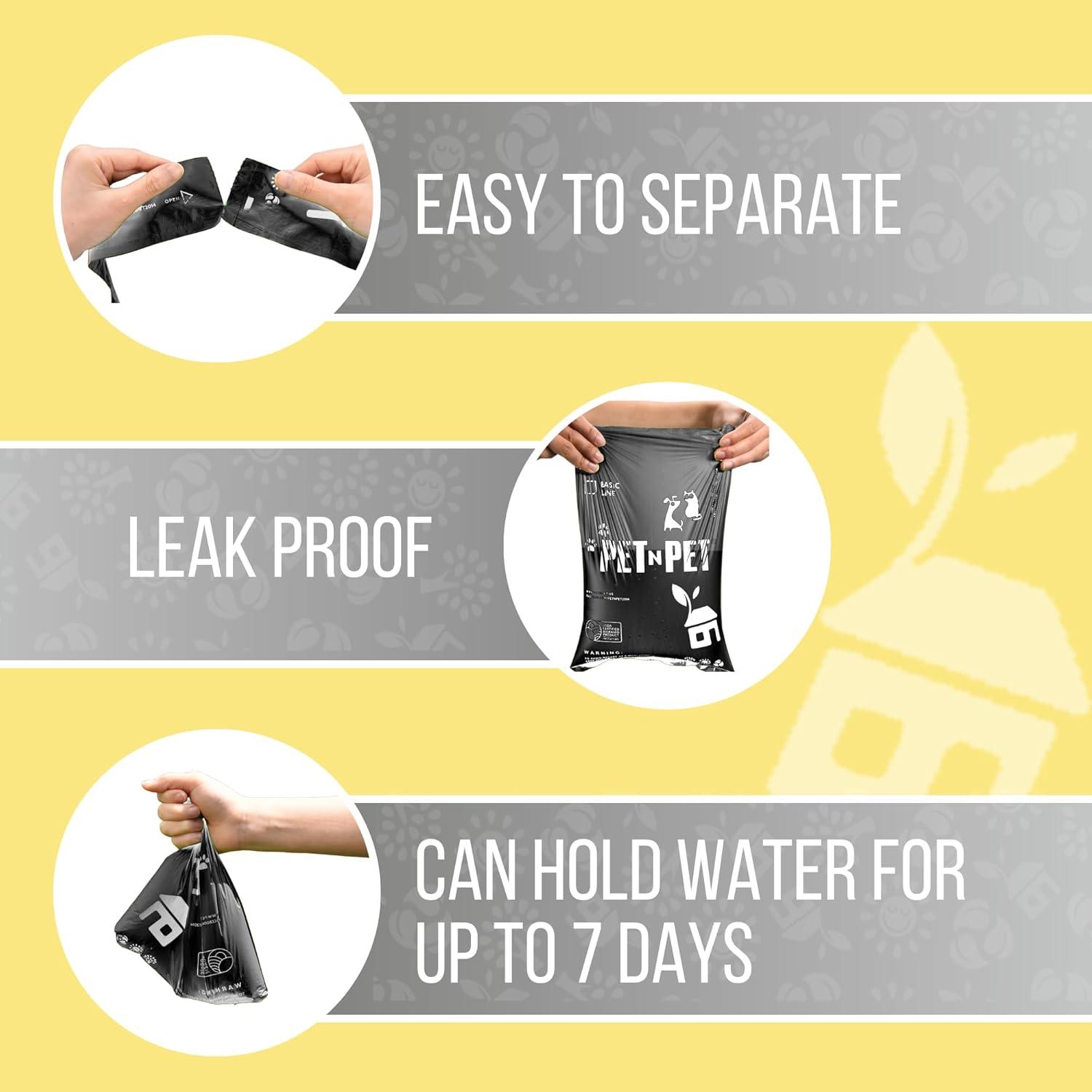 Pet N Pet 1080 Counts Black Poop Bags for Dogs, 38% Plant Based & 62% PE Extra Thick Dog Poop Bags Rolls, 9" x 13", Unscented Pet Waste Bag