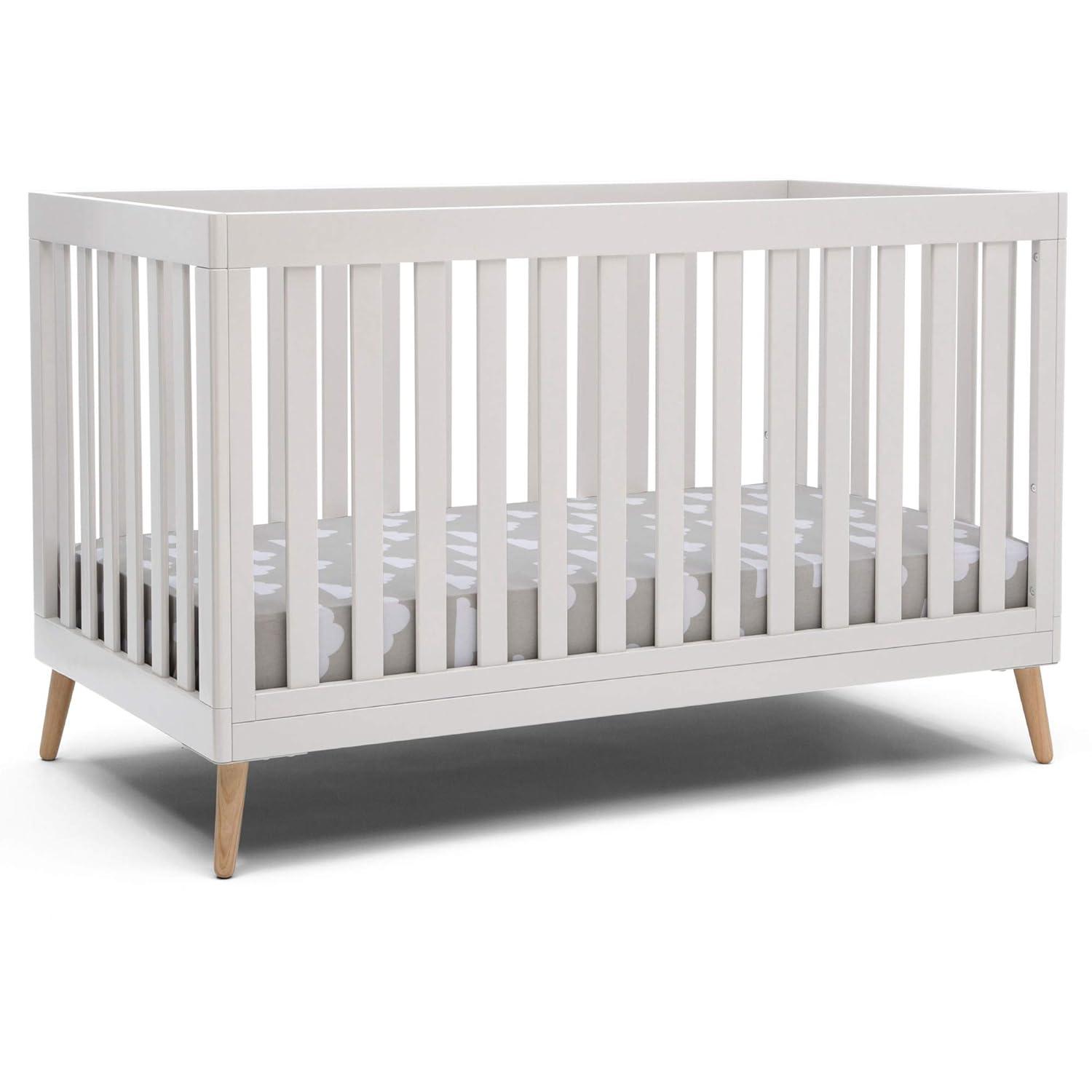 Bianca White and Natural Wood 4-in-1 Convertible Baby Crib